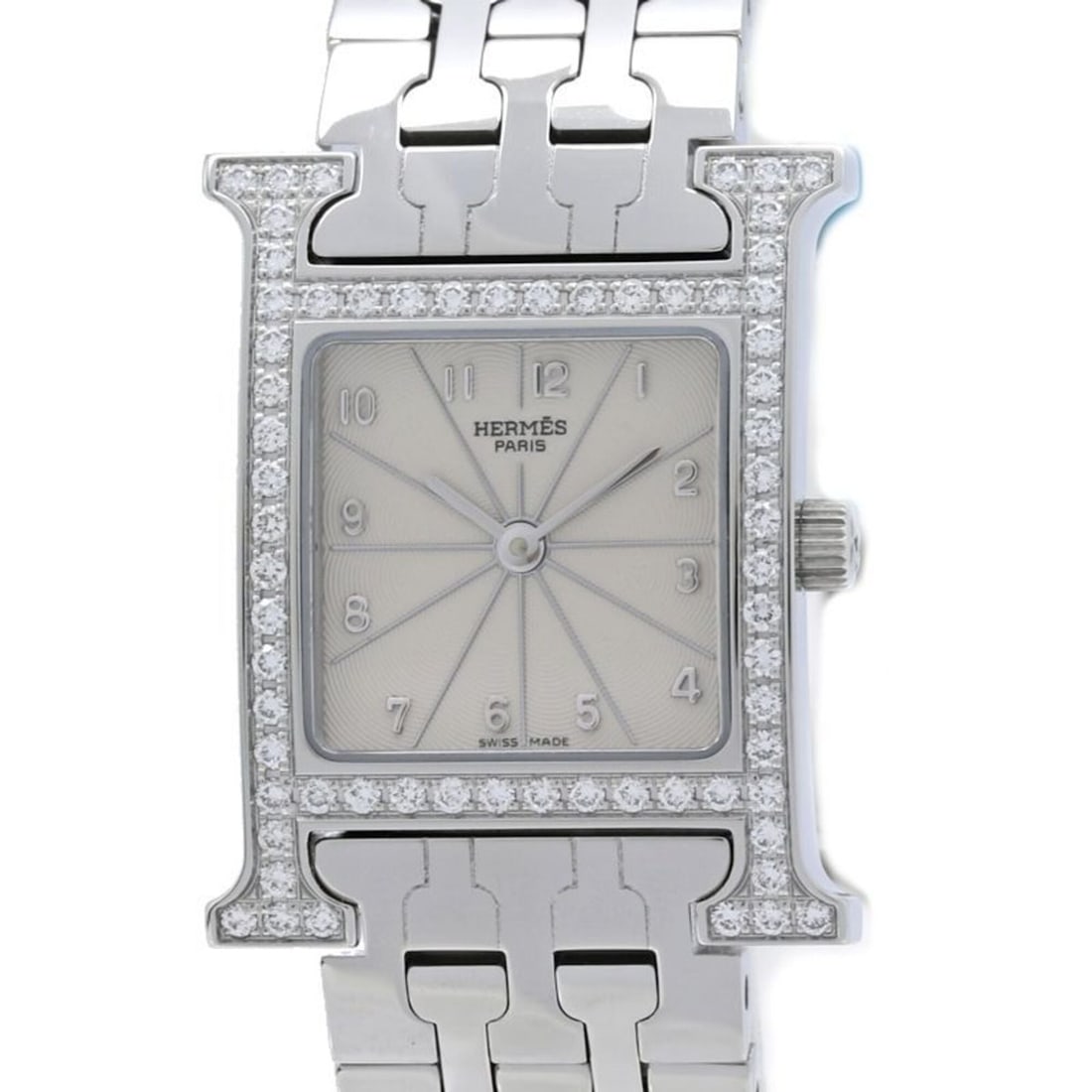 HERMES H-Watch with diamond bezel, HH1.230.271 4804, women's watch, stainless steel, 40558: --- Catalog ---Category: SizeWrist Size: 17cm / 6.69''Case Diameter: 21mm / 0.83''Category: DesignType: WristwatchGender: WomenColor (Dial): IvoryMaterial (Band): Stainless steelMaterial (Case): Stain