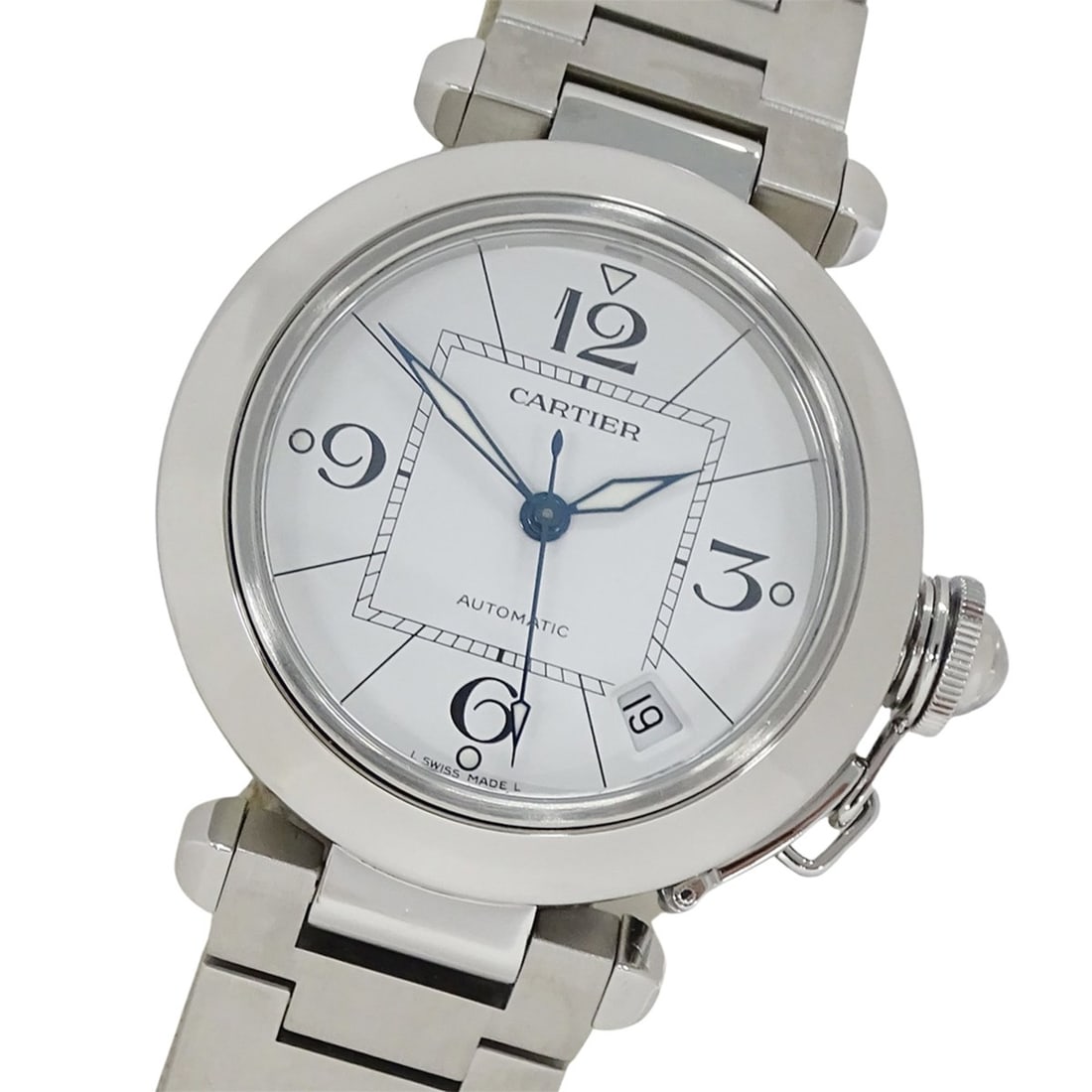 Cartier Pasha C Date Automatic Watch for Boys, Stainless Steel (SS) W31074M7, Silver & White (1 of 15)