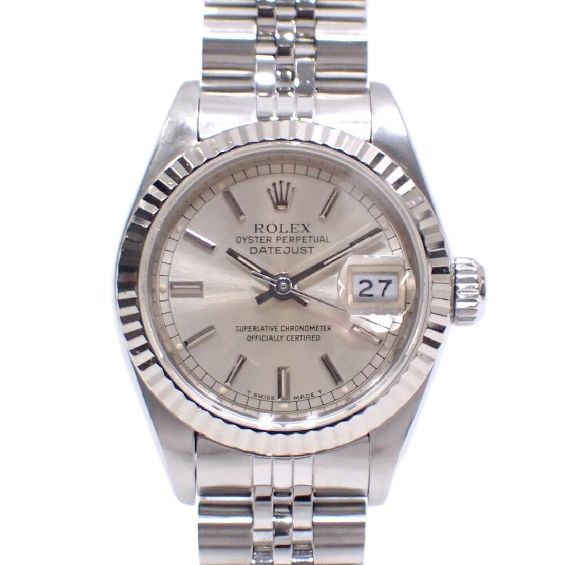 Rolex Datejust Ladies' Watch 69174 Automatic, R-serial number, circa 1988, Stainless Steel & White: --- Catalog ---Category: SizeWrist Size: 14cm / 5.51''Case Diameter: 26mm / 1.02''Category: DesignType: WristwatchGender: WomenColor (Dial): SilverMaterial (Band): Stainless steel, White goldMaterial 