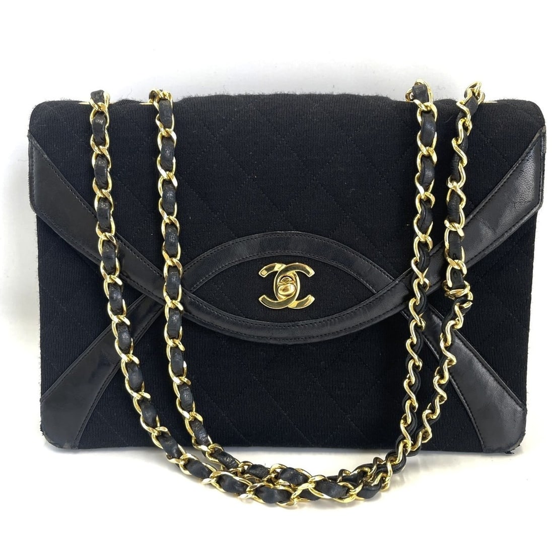 Chanel Matelassé Oval Flap Chain Shoulder Bag, Cotton Jersey, Black. (1 of 8)