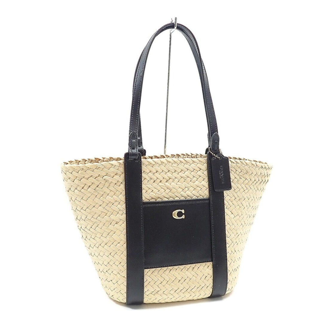 Coach Tote Bag for Women, Beige & Black Straw Leather CQ788: --- Catalog ---Category: SizeSize (HxWxD): 22.5cm x 22cm x 12cm / 8.85'' x 8.66'' x 4.72''Category: DesignType: Tote bagColor: Beige, BlackGender: WomenMaterial: Straw , Leather Category: GeneralBrand