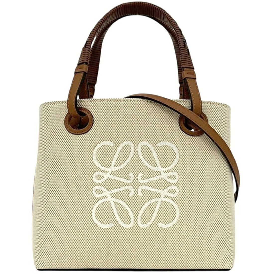 Loewe 2-way Mini Tote Bag/Handbag, Anagram, A717S74X01 082591, LOEWE Canvas Leather, Natural Beige, (1 of 10)