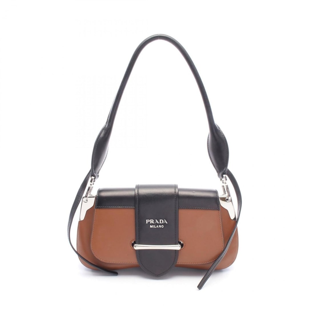 Prada City Calf Shoulder Bag/Handbag, Leather, Women's, Brown/Black, 1BD168: --- Catalog ---Category: SizeSize (HxWxD): 14.5cm x 28.5cm x 4.5cm / 5.7'' x 11.22'' x 1.77''Category: DesignType: Handbag, Shoulder bagColor: Black, BrownGender: WomenMaterial: Leather Category: Gene