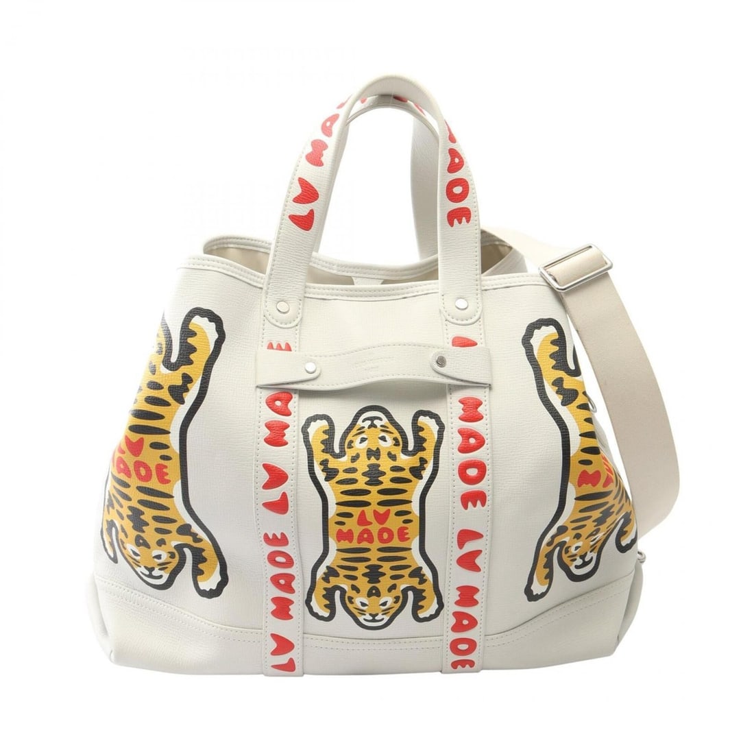 Louis Vuitton x NIGO Trolley Tote Tiger Blanc 2-Way Bag Handbag Leather Men's White Multicolor: --- Catalog ---Category: SizeSize (HxWxD): 37cm x 45cm x 19cm / 14.56'' x 17.71'' x 7.48''Category: DesignType: Handbag, Tote bagColor: Blanc, Multi-color, WhiteGender: Men,WomenMaterial: Leather Cate