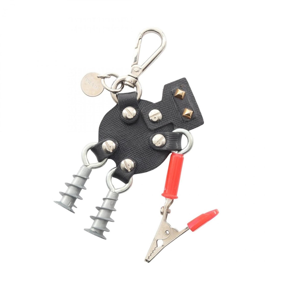 Prada Robot Charm Accessory - Saffiano Leather, Metal Women's Black, Silver, Red: --- Catalog ---Category: DesignType: Handbag charmColor: Black, Red color, SilverGender: Women,MenMaterial: Leather, MetalCategory: GeneralBrand: Prada--- Item List ---Section: ConditionRanking: Rank 