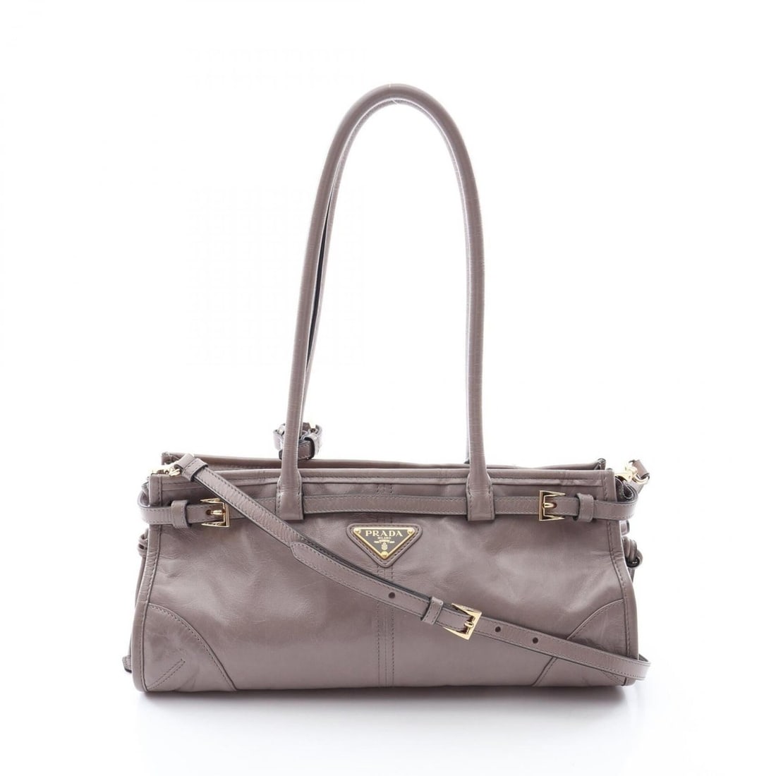 Prada PRADA Medium 2-Way Handbag, Leather, Women's, Gray, 1BA426 (1 of 10)