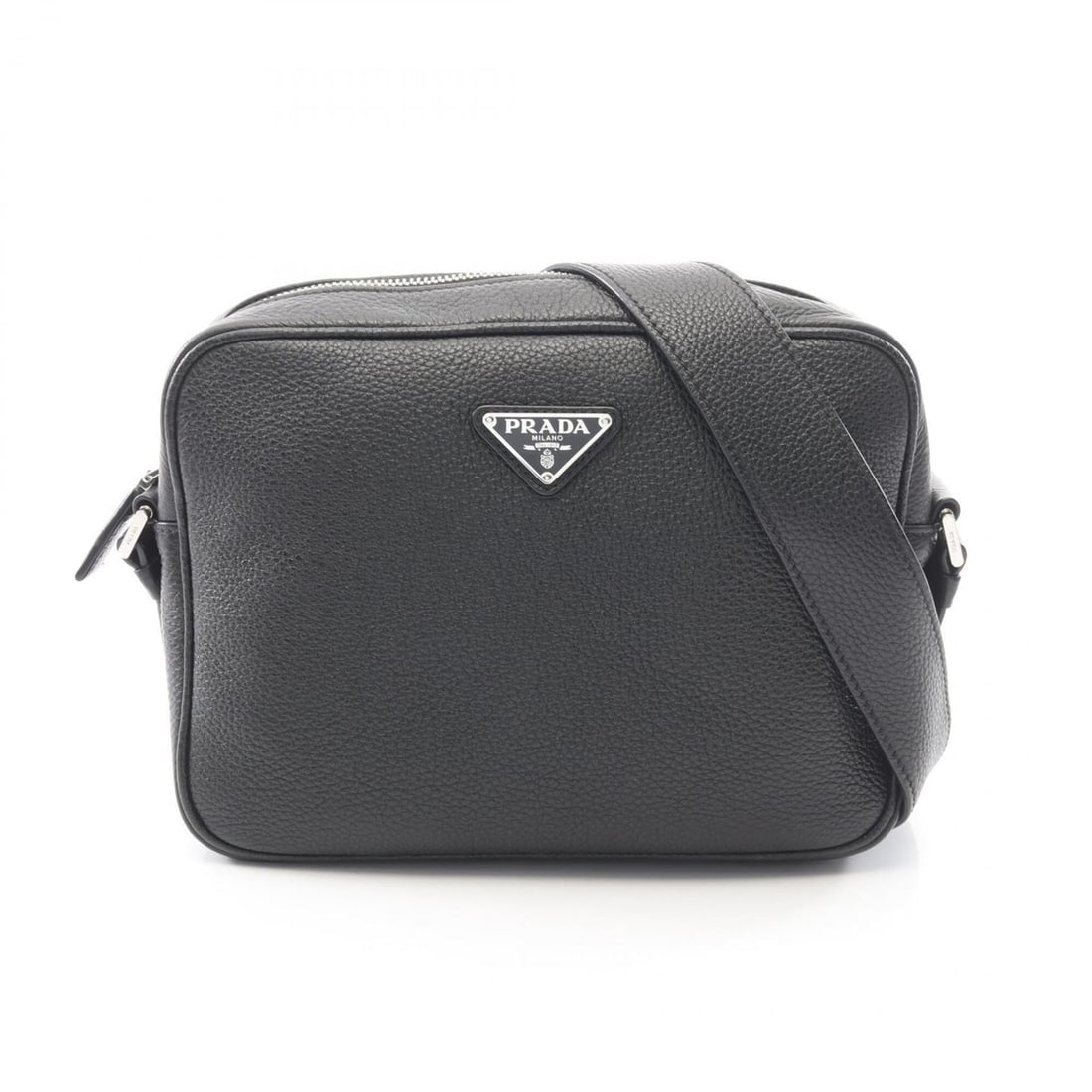 Prada PRADA Triangle Logo Shoulder Bag Handbag Leather Men's Black 2VH189 (1 of 10)