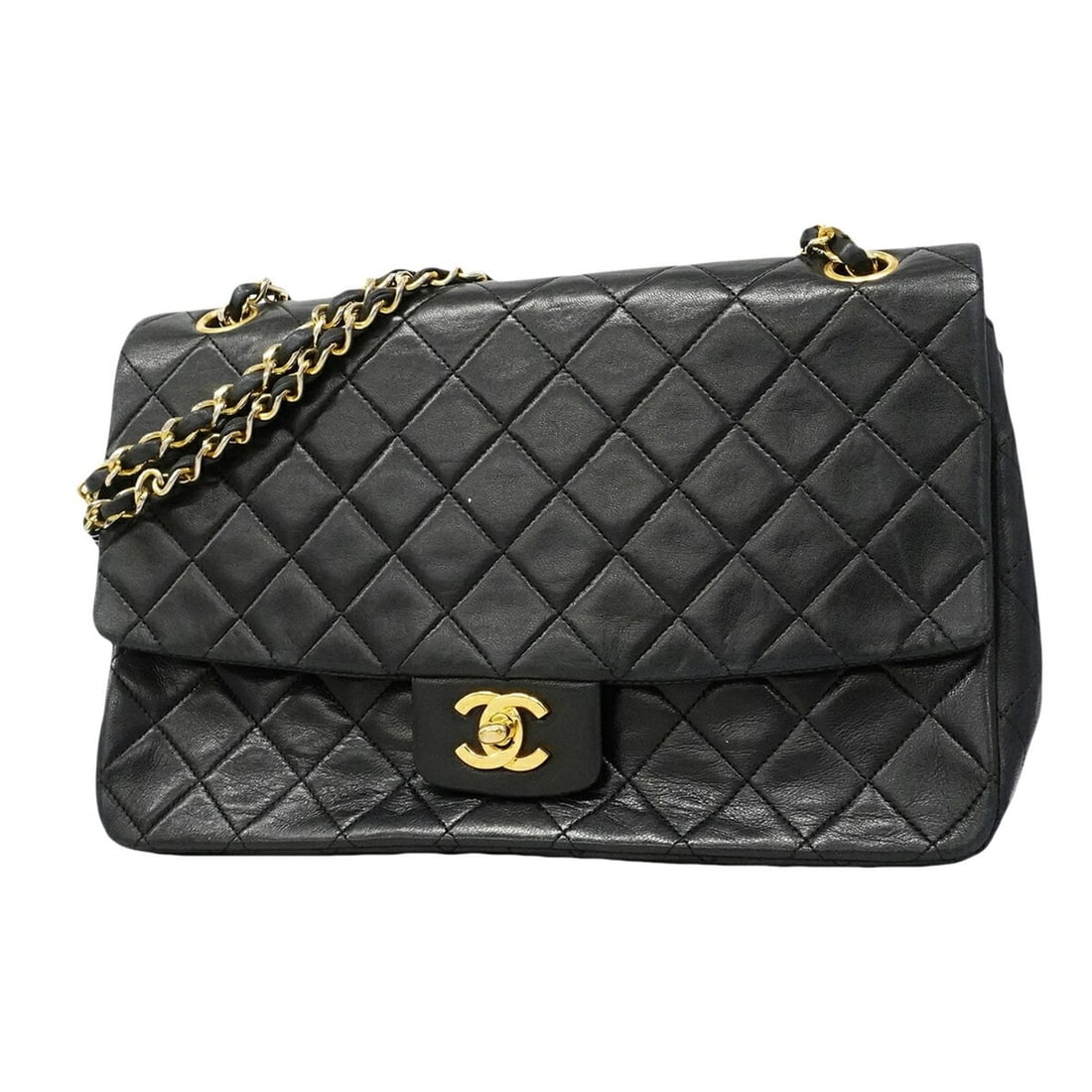 Chanel Matelassé Shoulder Bag with Double Chain, Lambskin, Black, Women's: --- Catalog ---Category: SizeSize (HxWxD): 18cm x 27cm x 7.5cm / 7.08'' x 10.62'' x 2.95''Category: DesignType: Shoulder bagColor: BlackGender: WomenMaterial: Leather Hardware Color: GoldLeather/Fur T