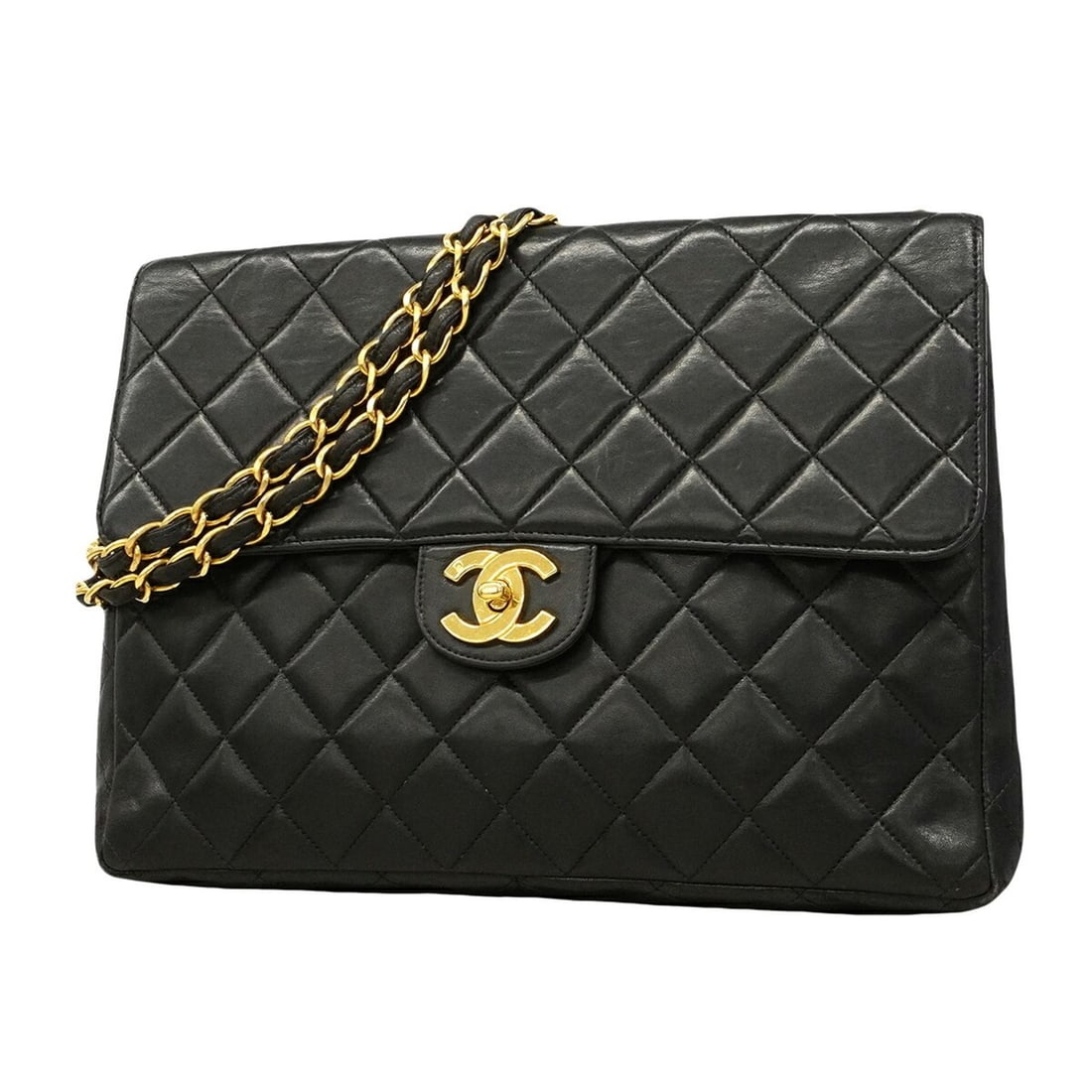 Chanel Matelassé Shoulder Bag with Double Chain, Lambskin, Black, Women's: --- Catalog ---Category: SizeSize (HxWxD): 23cm x 30cm x 8.5cm / 9.05'' x 11.81'' x 3.34''Category: DesignType: Shoulder bagColor: BlackGender: WomenMaterial: Leather Hardware Color: GoldLeather/Fur T