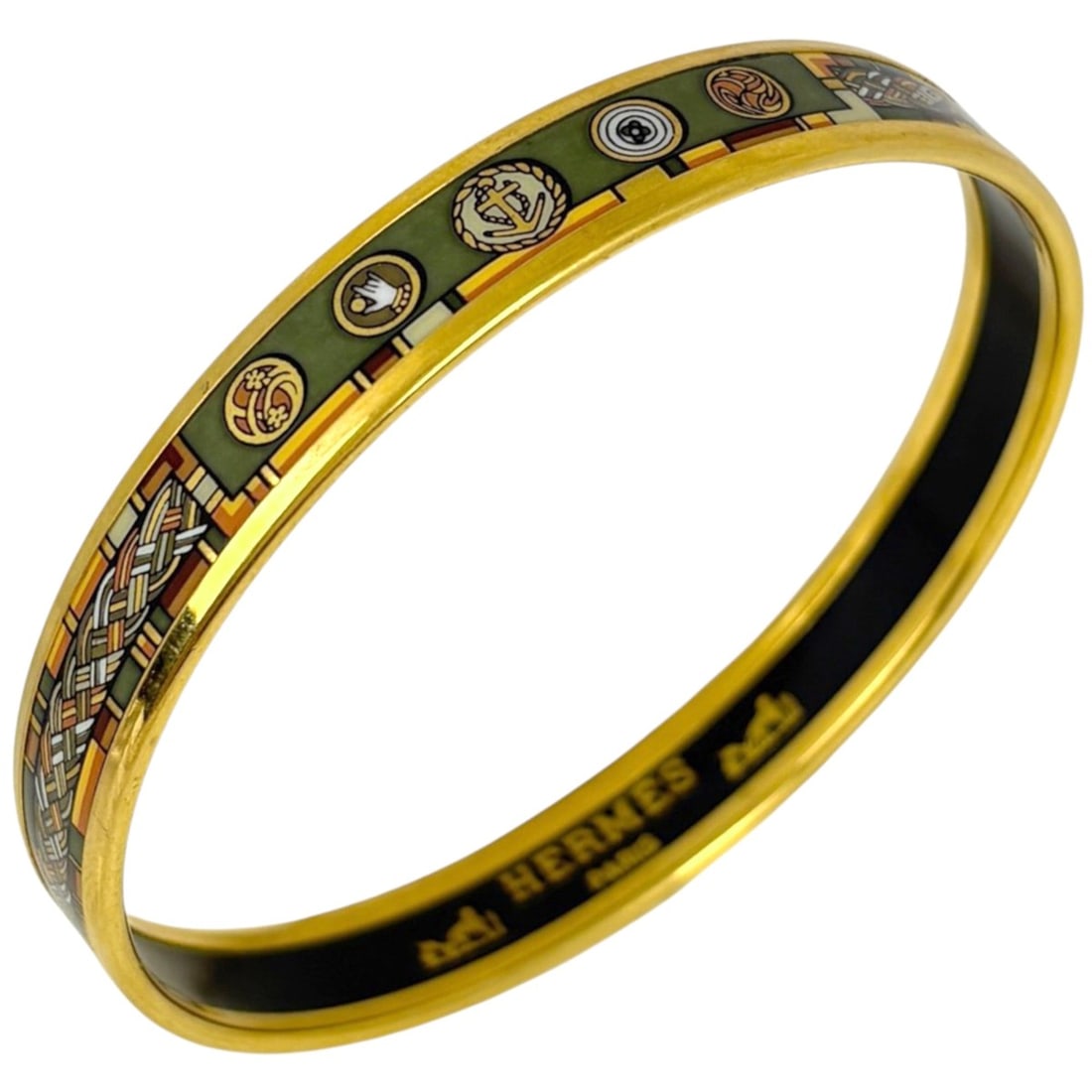 Hermes HERMES Bangle Email PM GP Gold Green Women's: --- Catalog ---Category: SizeLength: 21cm / 8.26''Category: DesignType: BangleColor: Gold, GreenGender: WomenMaterial: Gold platingCategory: GeneralBrand: Hermes--- Item List ---Section: ConditionRank