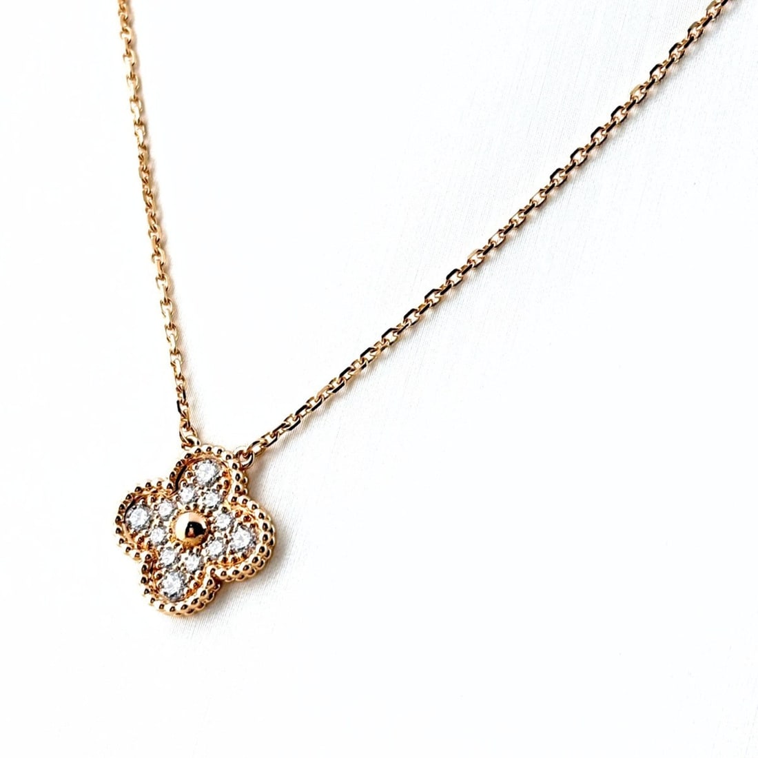 Van Cleef & Arpels Vintage Alhambra Necklace, Pink Gold (PG), Pendant, Small Diamonds, 750 Diamond (1 of 20)