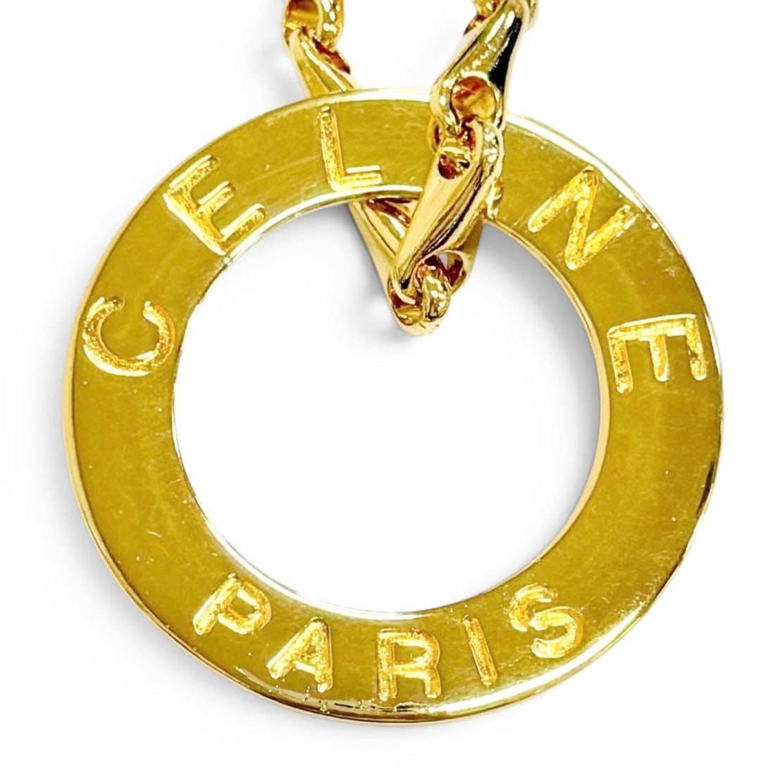 CELINE Vintage Circle Logo Design Chain Necklace Pendant Accessory Gold Made in Italy Women's (1 of 9)