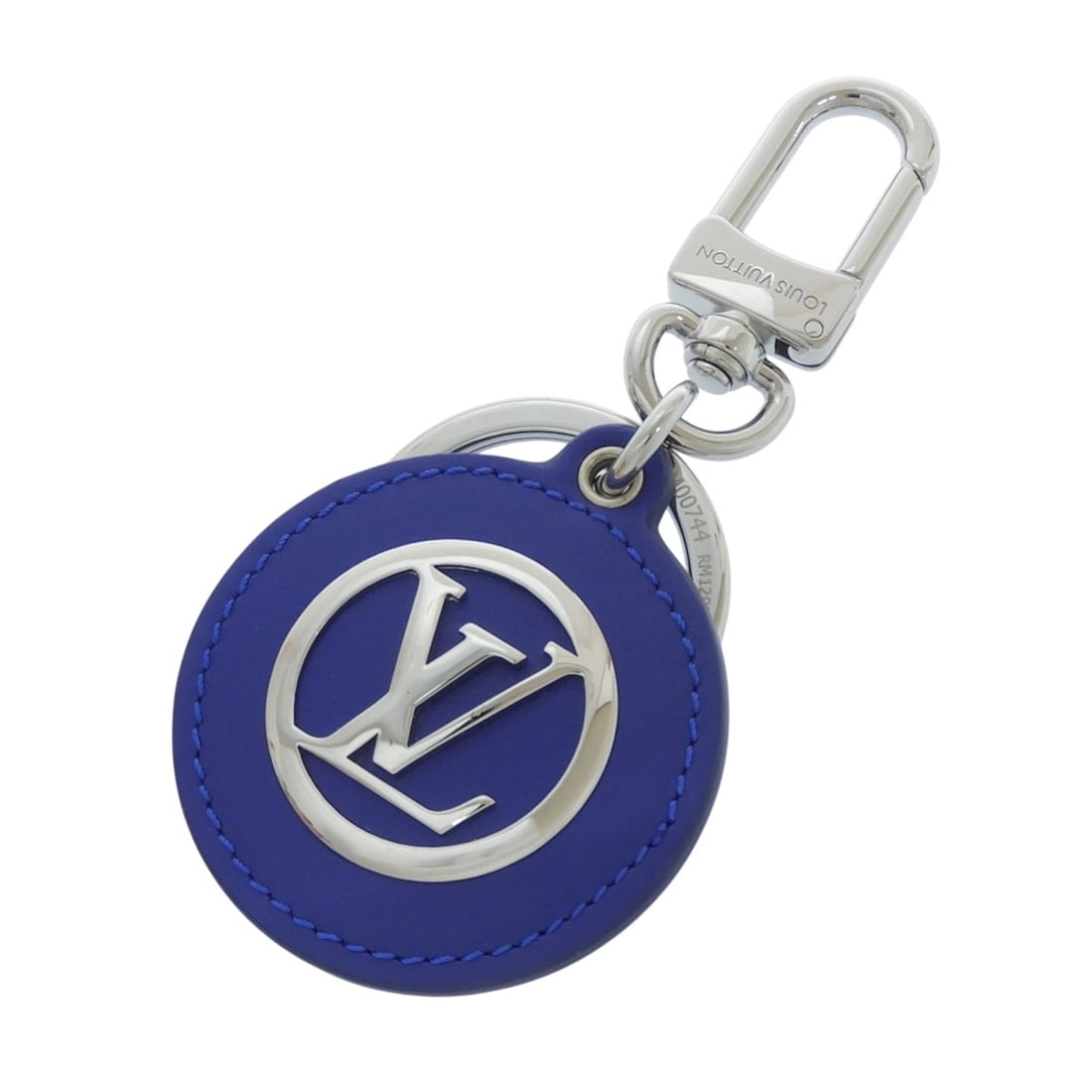 LOUIS VUITTON M00744 Porte Clés LV Padded Circle Leather Keyring Bag Charm Keychain Blue Made in (1 of 9)