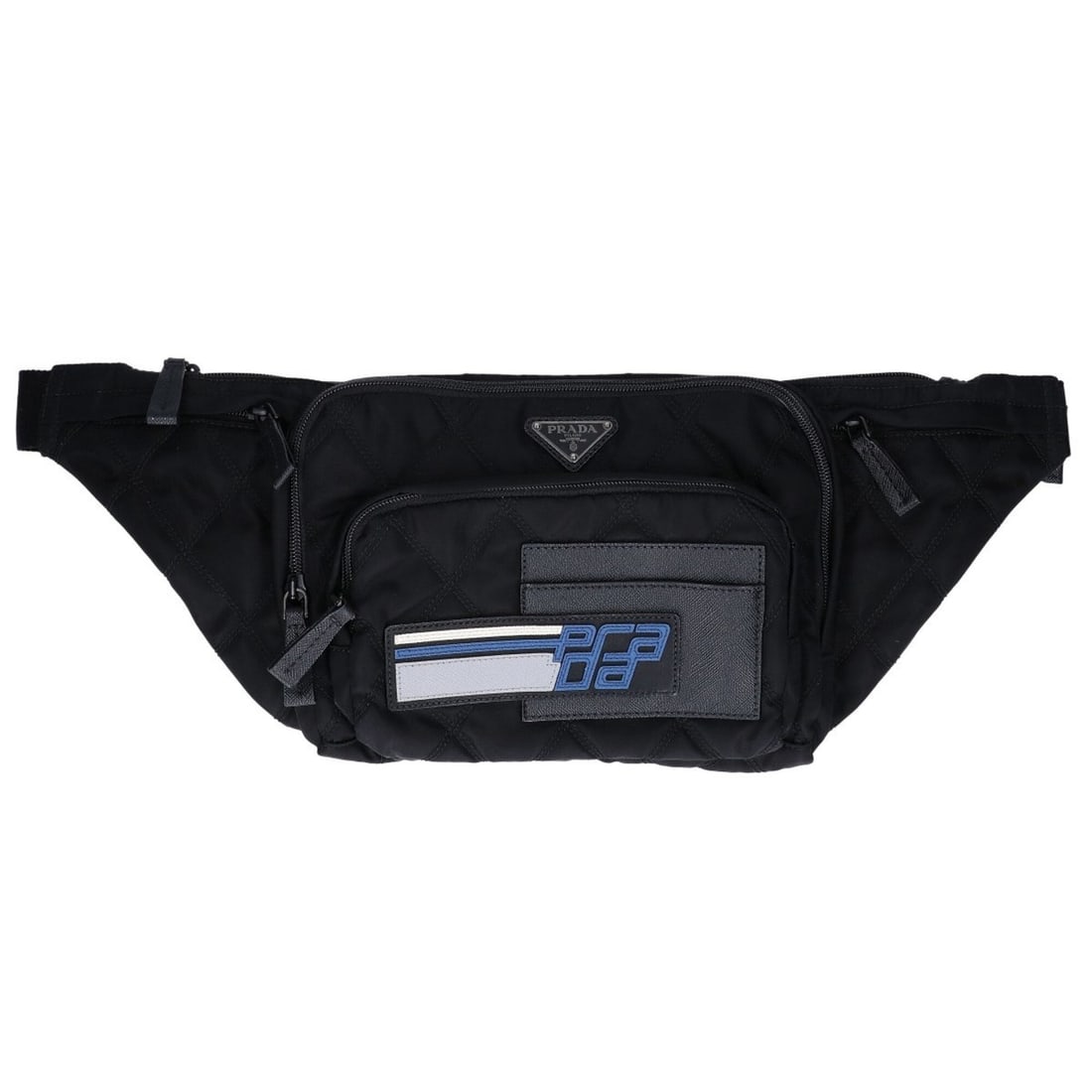 PRADA (Prada) Excellent Condition 2VL003 Nylon x Saffiano Logo Design Triangle Plate Quilted Waist
