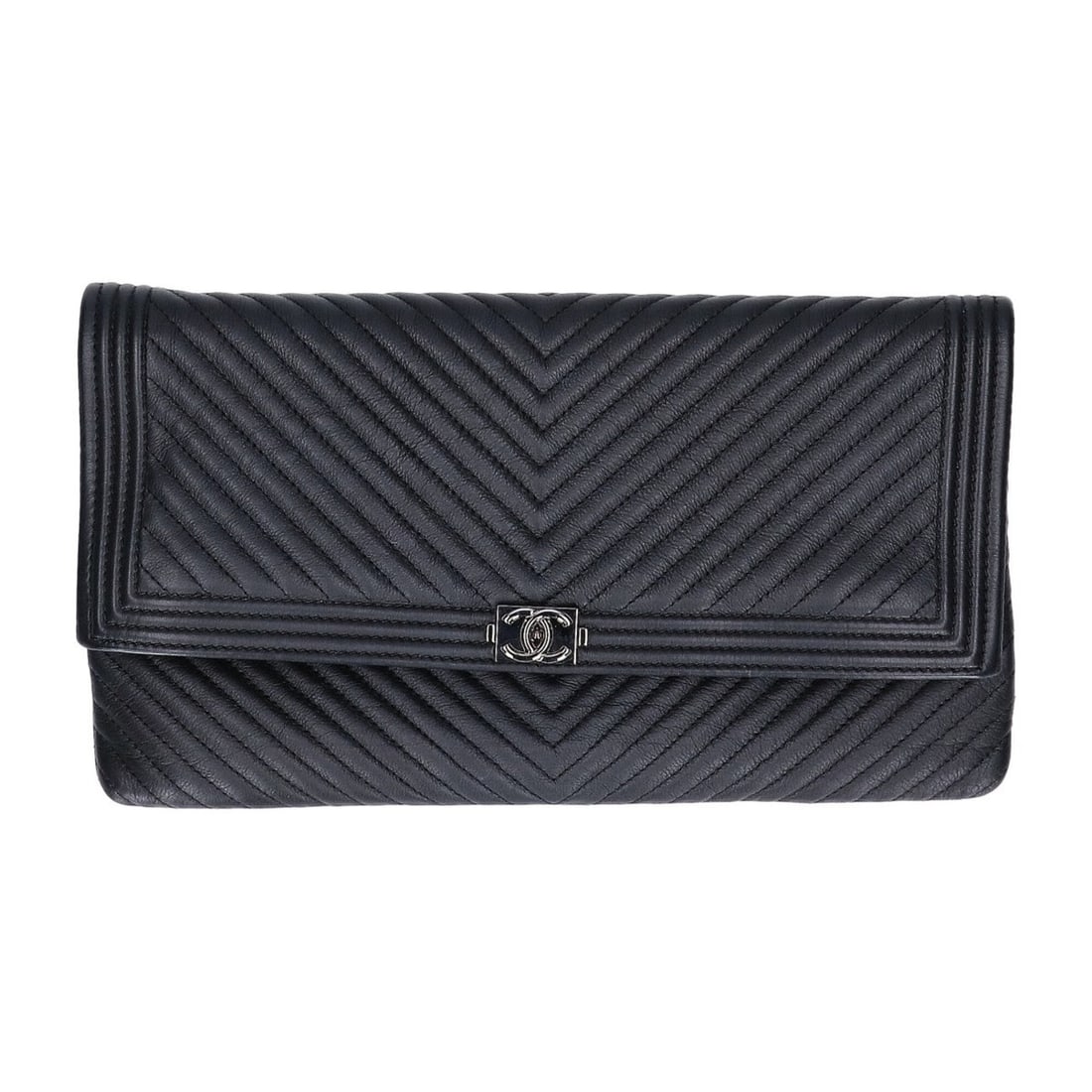 CHANEL Boy Chanel Clutch Bag, Black, Silver Hardware, Women's, Excellent Condition, Serial Number: --- Catalog ---Category: SizeSize (HxWxD): 15cm x 27cm / 5.9'' x 10.62''Category: DesignType: Clutch bagColor: BlackGender: WomenMaterial: Leather Hardware Color: SilverLeather/Fur Type: LambskinCateg