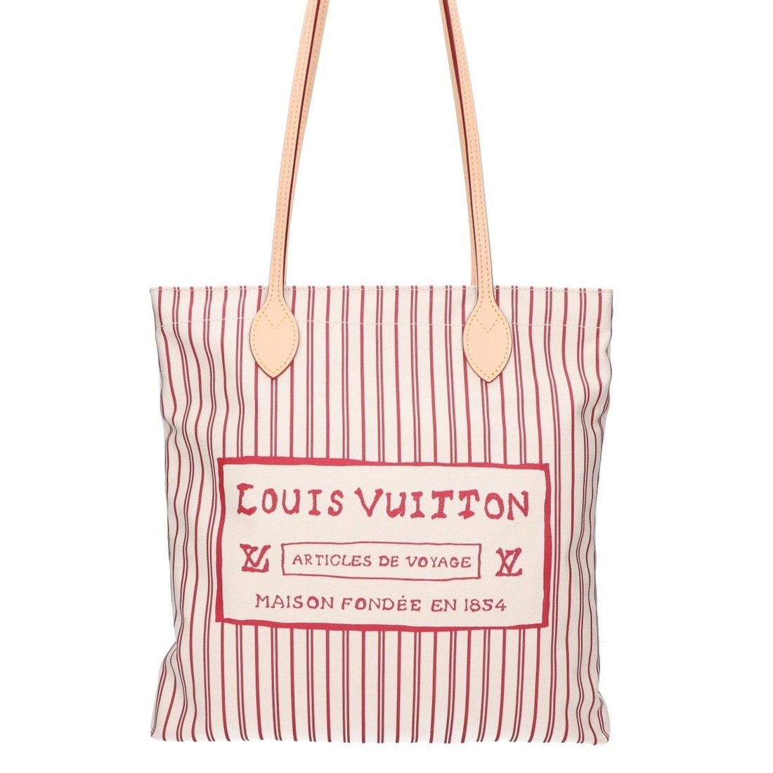 LOUIS VUITTON x Grace Coddington M15121 Travel With Collection Striped Canvas Carry It Tote Bag,