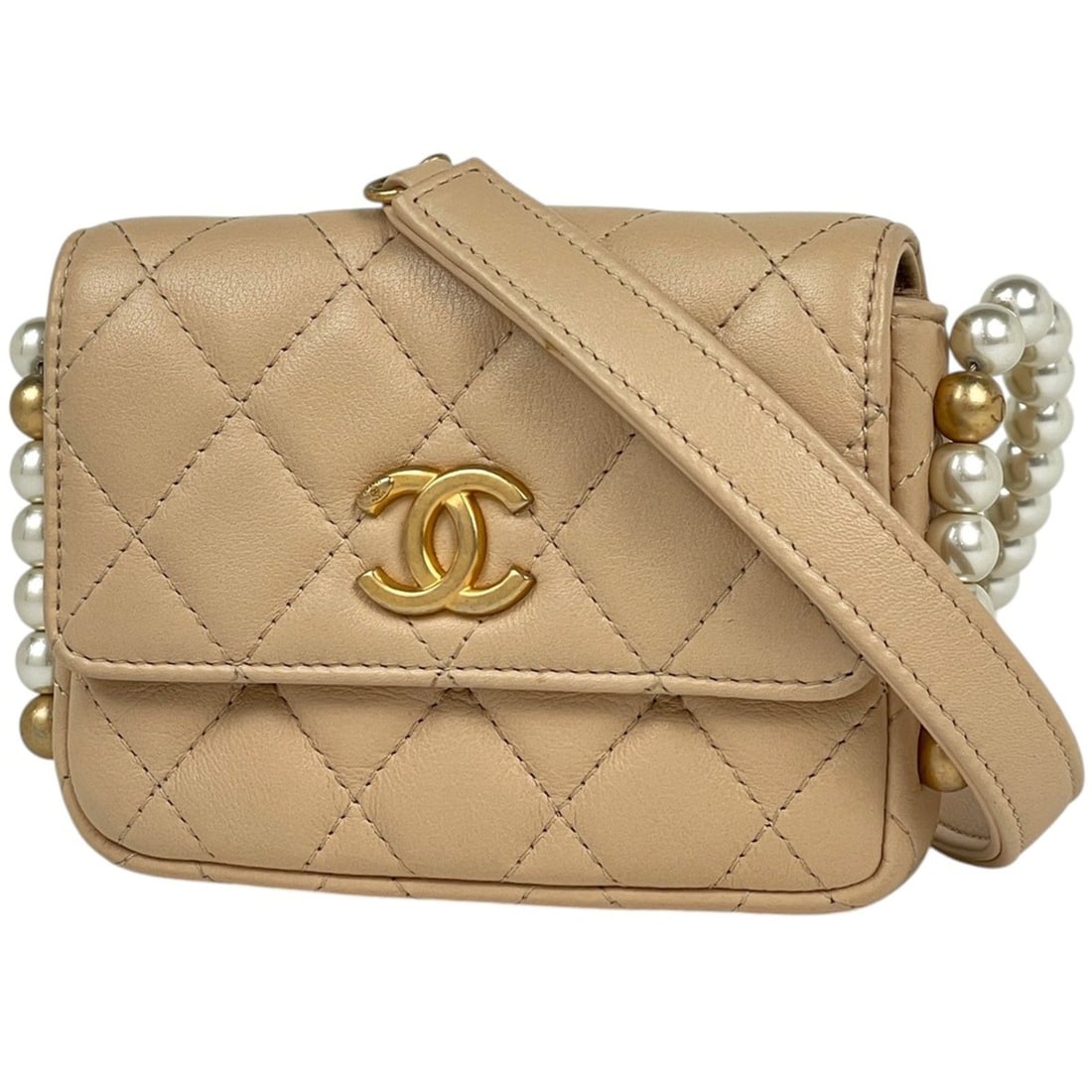 Chanel CHANEL Shoulder Bag Matelassé Coco Mark Leather Beige AP2185 Women's