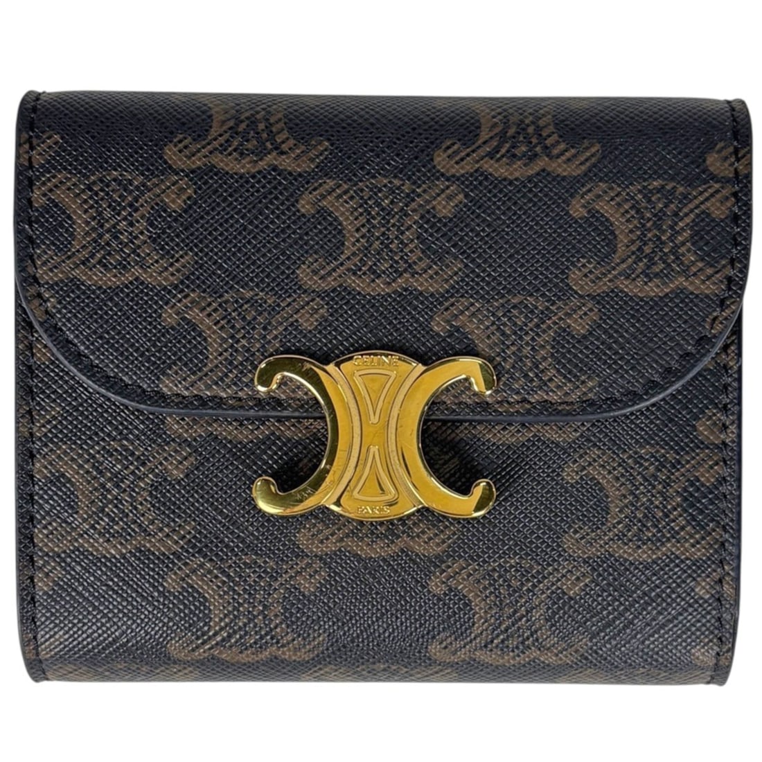 Celine Triomphe Mini Tri-fold Wallet, Coated Canvas, Black/Brown, Women's