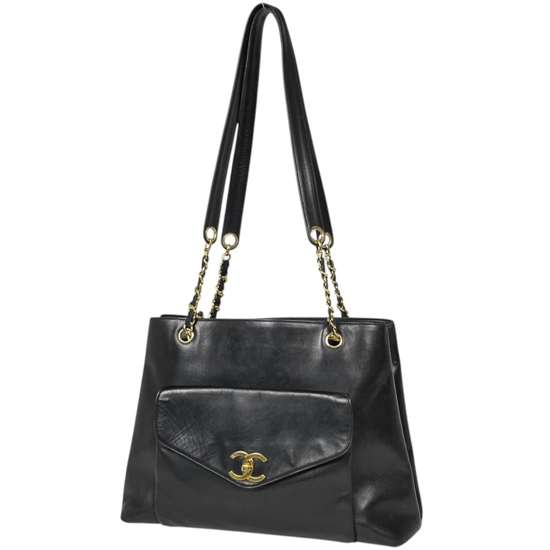 Chanel tote bag, Coco Mark, leather, black, women's.