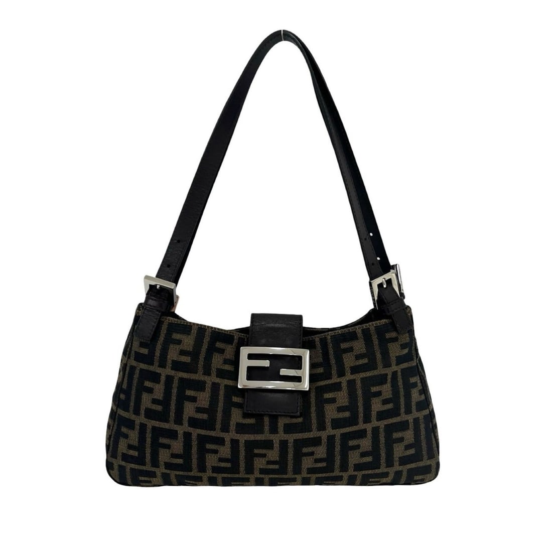 FENDI Mamma Bucket Zucca FF Pattern Canvas Leather Semi-Shoulder Bag Handbag Brown 54445