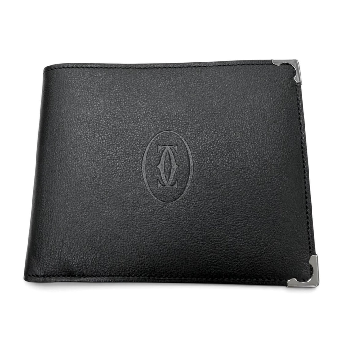 Cartier Must Line Leather Bi-fold Wallet with Logo Engraving, Black/Bordeaux, Silver Hardware, Made (1 of 11)