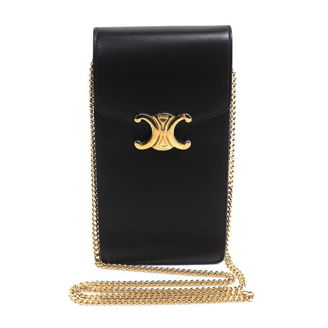 CELINE Triomphe Phone Pouch Shoulder Bag, Black, 10K683DPV.38NO, Chain Women's