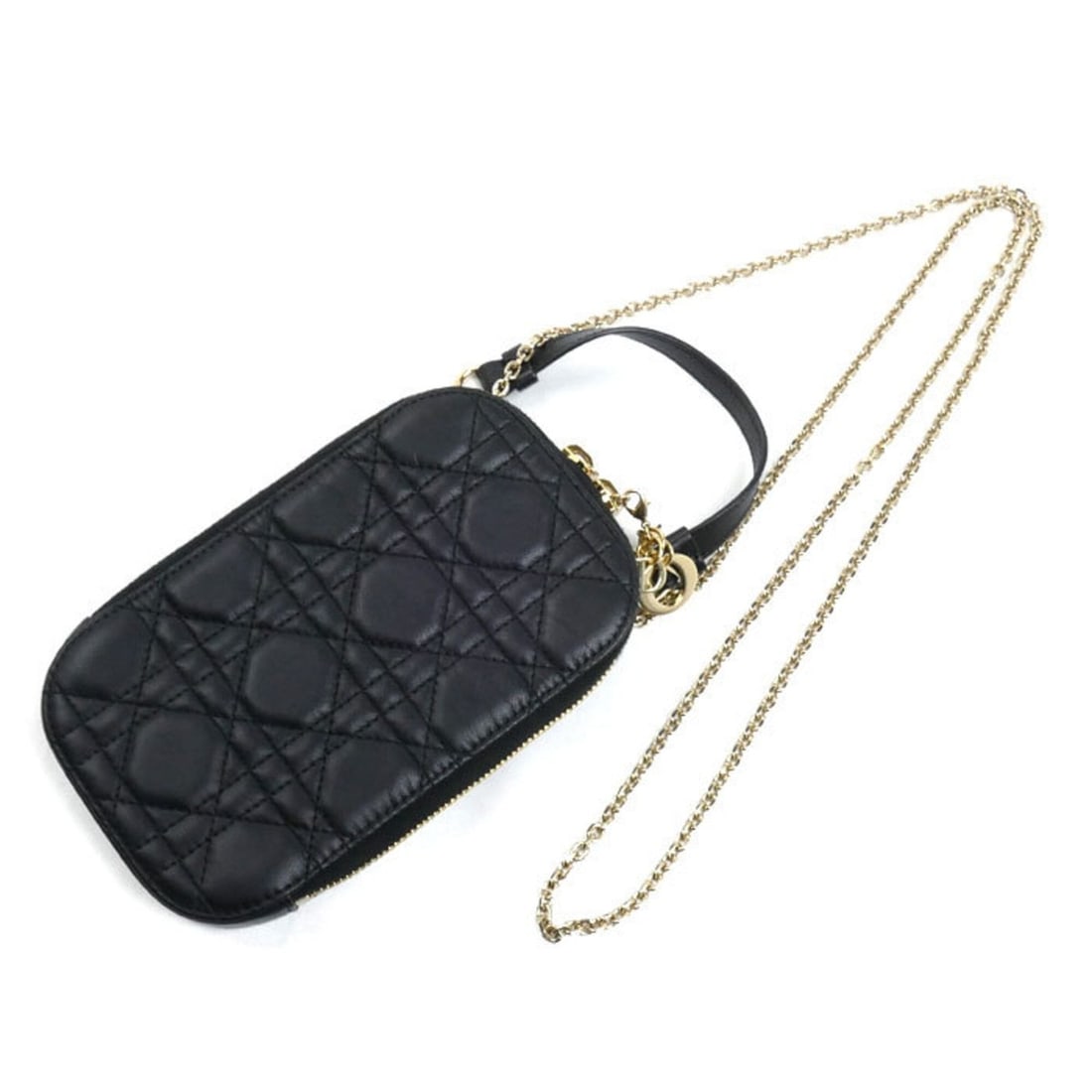 Christian Dior Dior Lady Cannage Phone Holder 2-Way Shoulder Bag Black S0872ONMJ_M900 Women's: --- Catalog ---Category: SizeSize (HxWxD): 18cm x 10.5cm x 2.5cm / 7.08'' x 4.13'' x 0.98''Category: DesignType: Shoulder bagColor: BlackGender: WomenMaterial: Leather Hardware Color: GoldLeather/Fur 