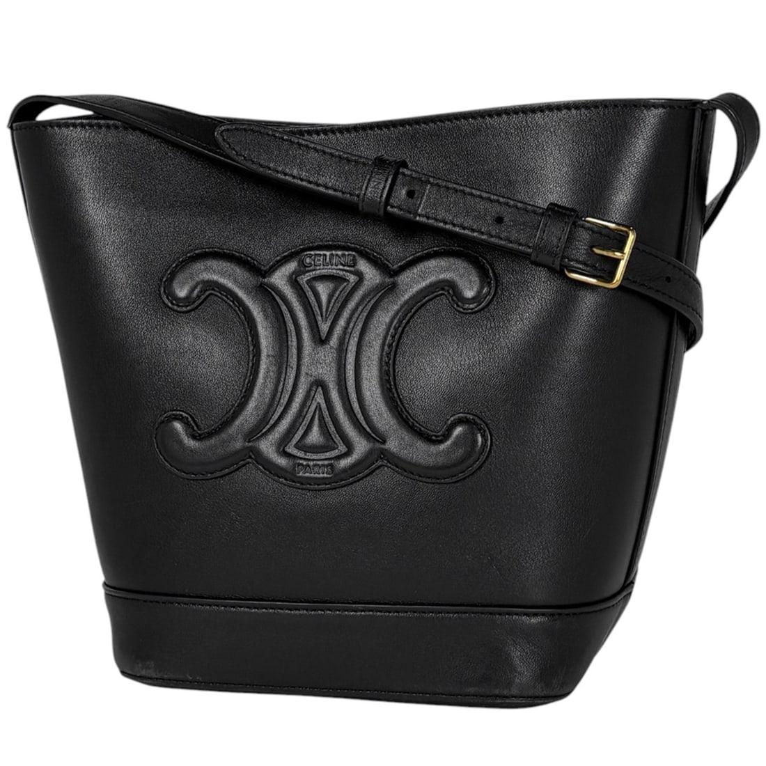 Celine Small Bucket Cuire Triomphe Shoulder Bag, Leather, Black, Women's