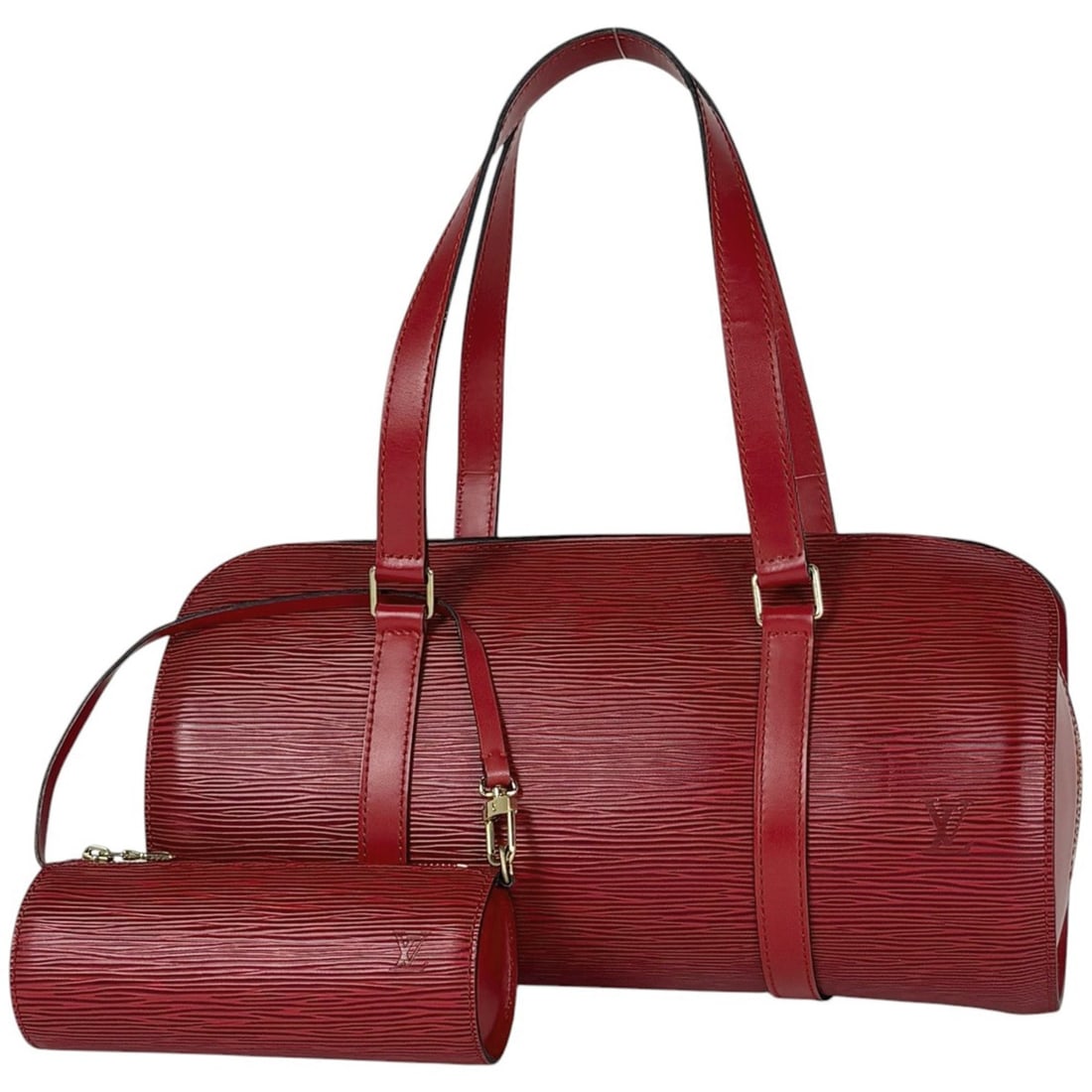 Louis Vuitton Soufflot handbag, cylindrical barrel bag, Epi leather, Castilian Red, M52227, women's.