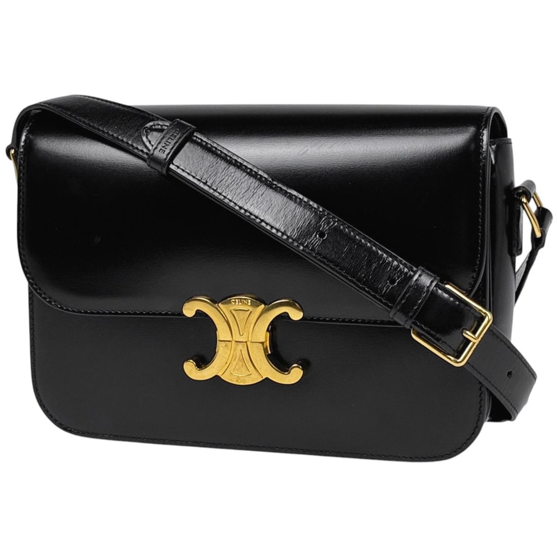 Celine Triomphe Vache Shoulder Bag, Black, Women's