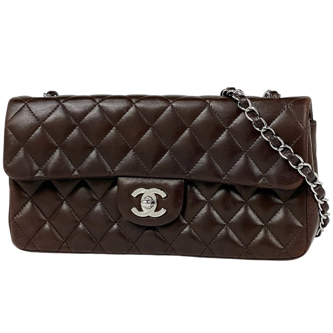 Chanel Matelassé Single Flap Chain Shoulder Bag, Coco Mark, Leather, Brown, Women's