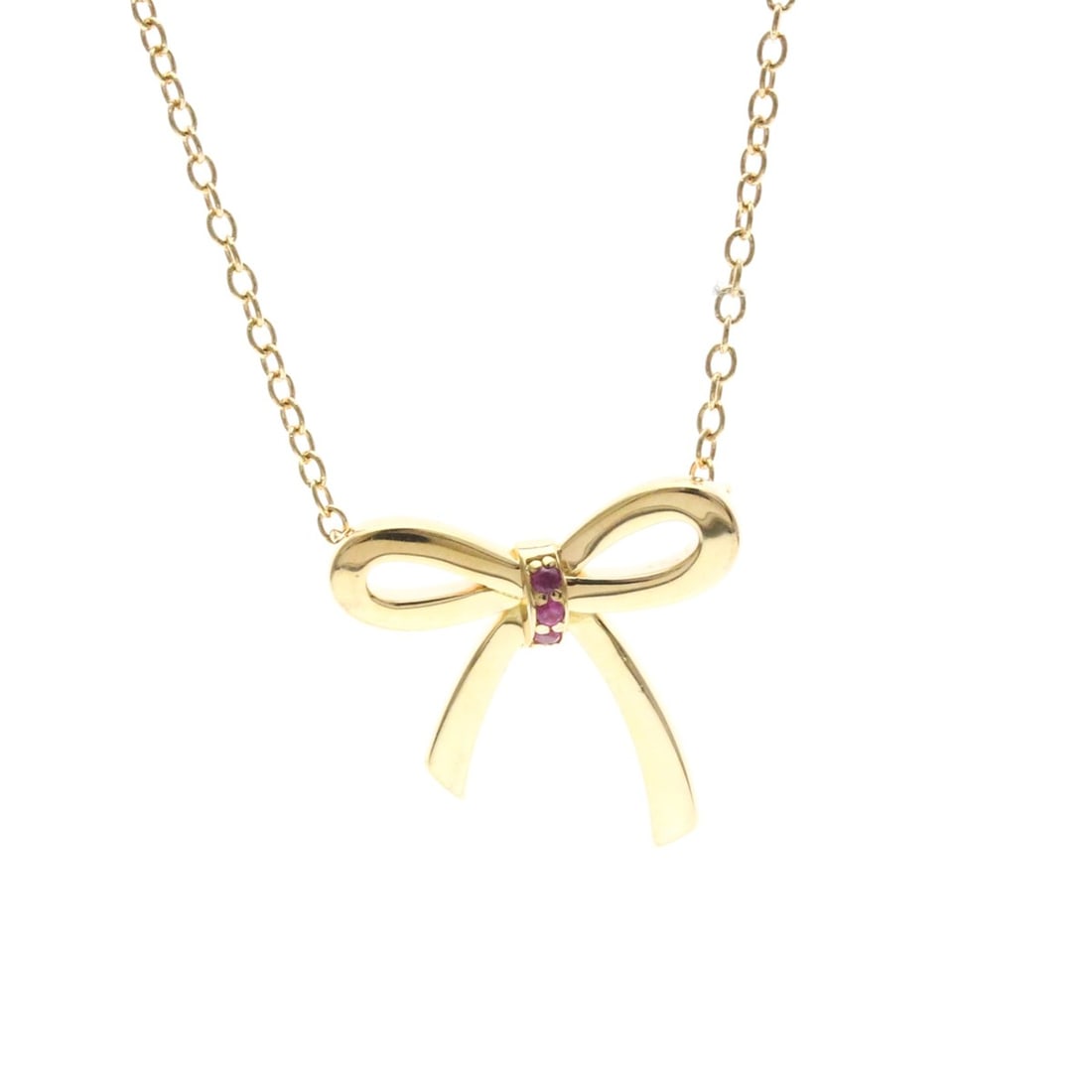 Tiffany Bow Ribbon Ruby Necklace Pink Gold (18K) Ruby Women,Men Fashion Necklace (Pink Gold)