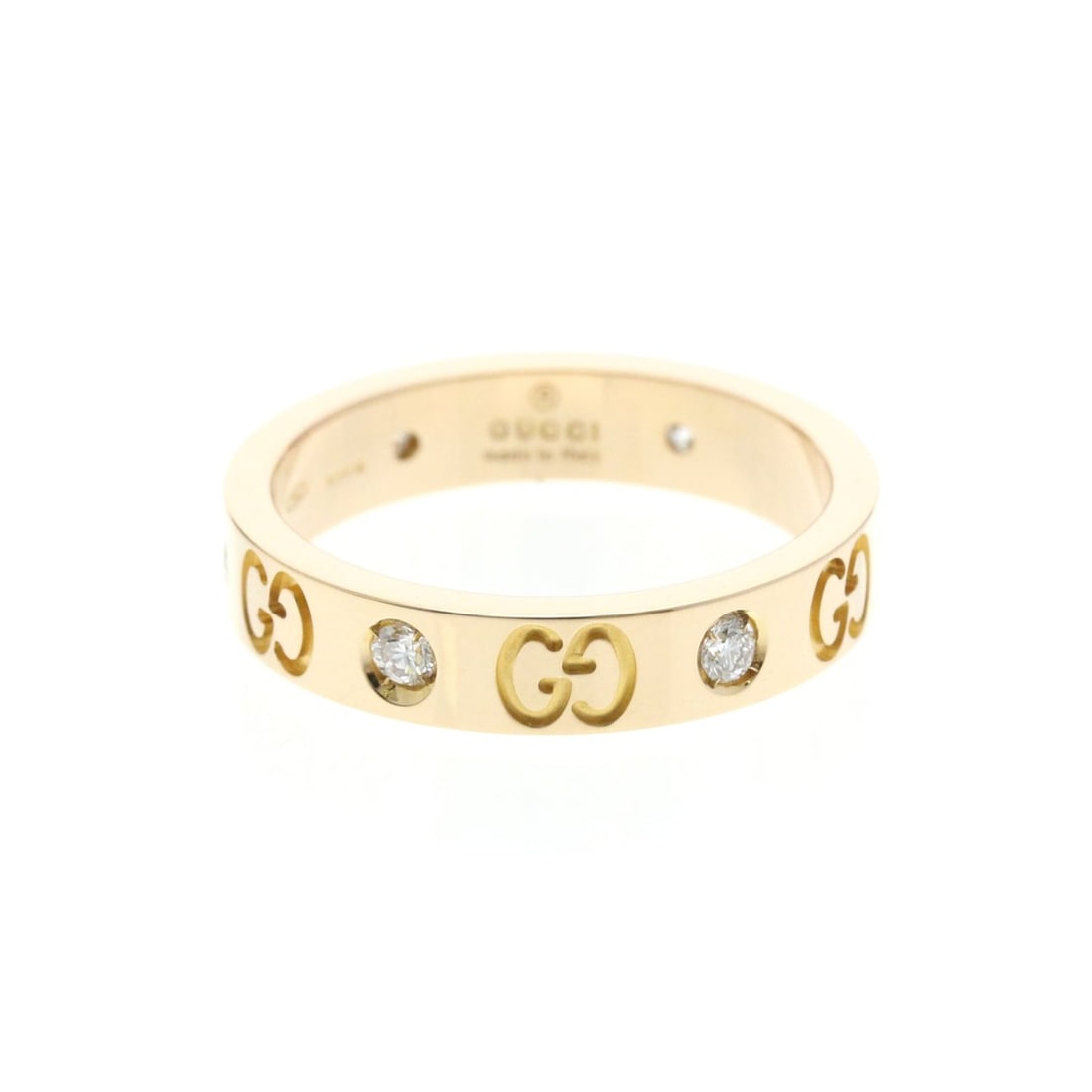 Gucci Icon Ring Diamond Pink Gold (18K) Fashion Diamond Band Ring Pink Gold: --- Catalog ---Category: SizeWidth: 4mm / 0.16''Weight: 4.7g / 0.16oz.JP Size: 12US Size: 6 1/2Brand Size: 13Category: DesignType: Band ringColor: Pink goldMetal: GoldStone: DiamondStyle: FashionGende