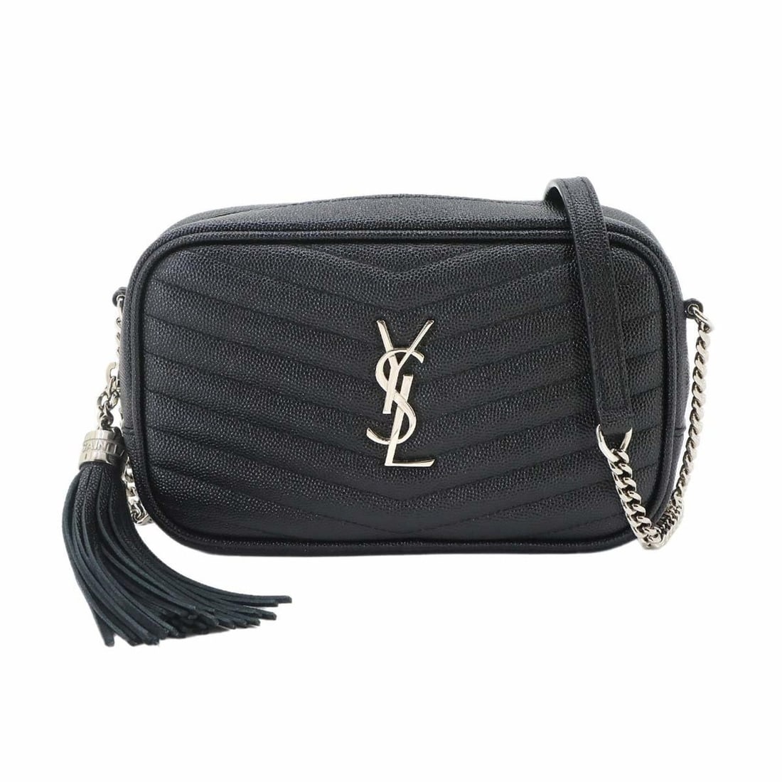 Saint Laurent Lou Chain Shoulder Handbag, Leather, Black, 612579 (1 of 10)