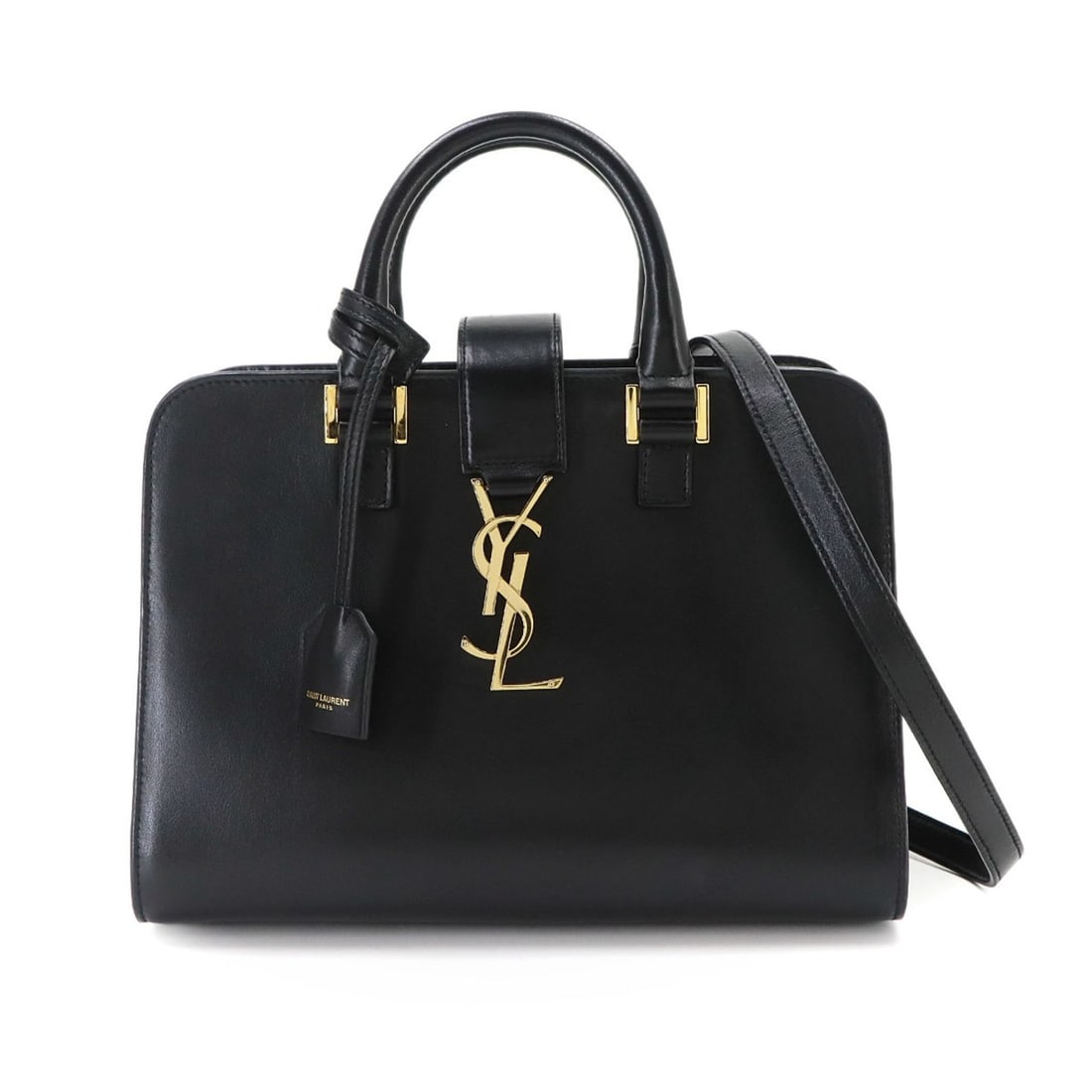 Saint Laurent Baby Cabas 2-way Hand/Shoulder Handbag, Leather, Black, 568853
