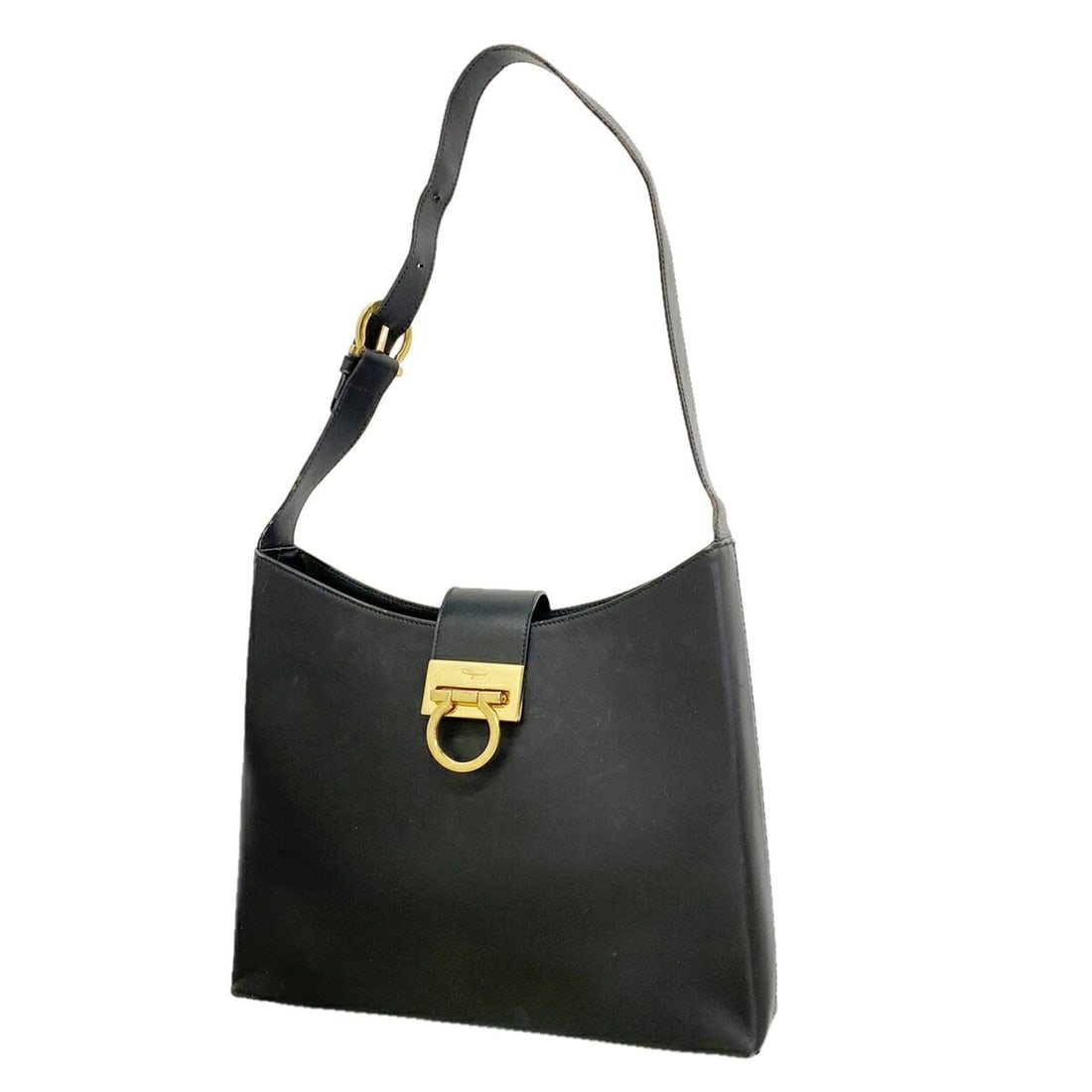 Salvatore Ferragamo Gancini Leather Shoulder Bag, Black, Women's: --- Catalog ---Category: SizeSize (HxWxD): 21.5cm x 30cm x 7cm / 8.46'' x 11.81'' x 2.75''Category: DesignType: Shoulder bagColor: BlackGender: WomenMaterial: Leather Hardware Color: GoldCategory: Gen
