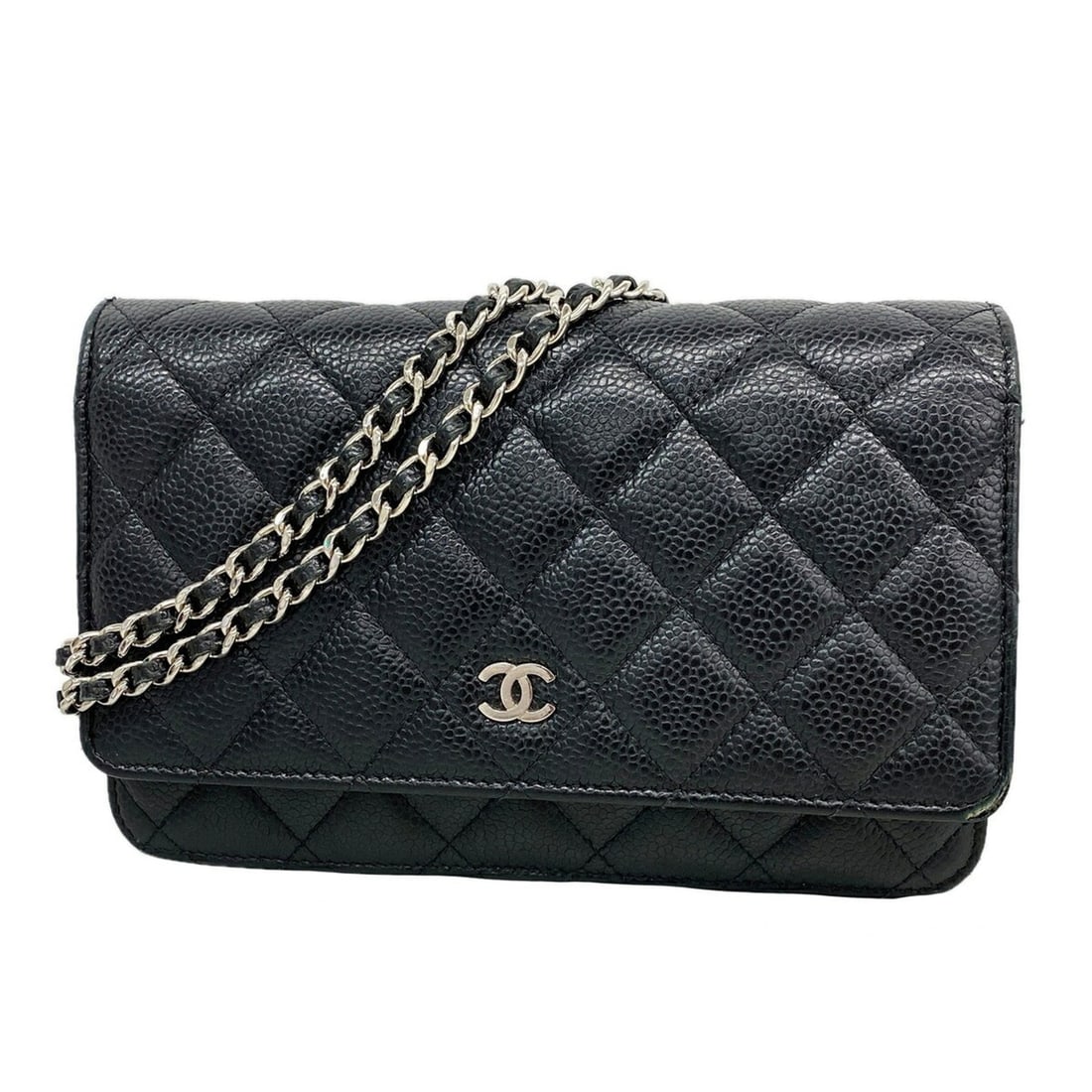 Chanel Matelassé Chain Shoulder Wallet, Caviar Leather, Black, Women's (1 of 12)