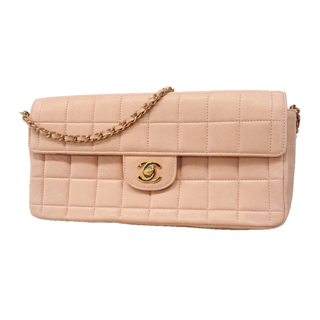 Chanel Chocolate Bar Chain Shoulder Bag, Lambskin, Pink, Women's