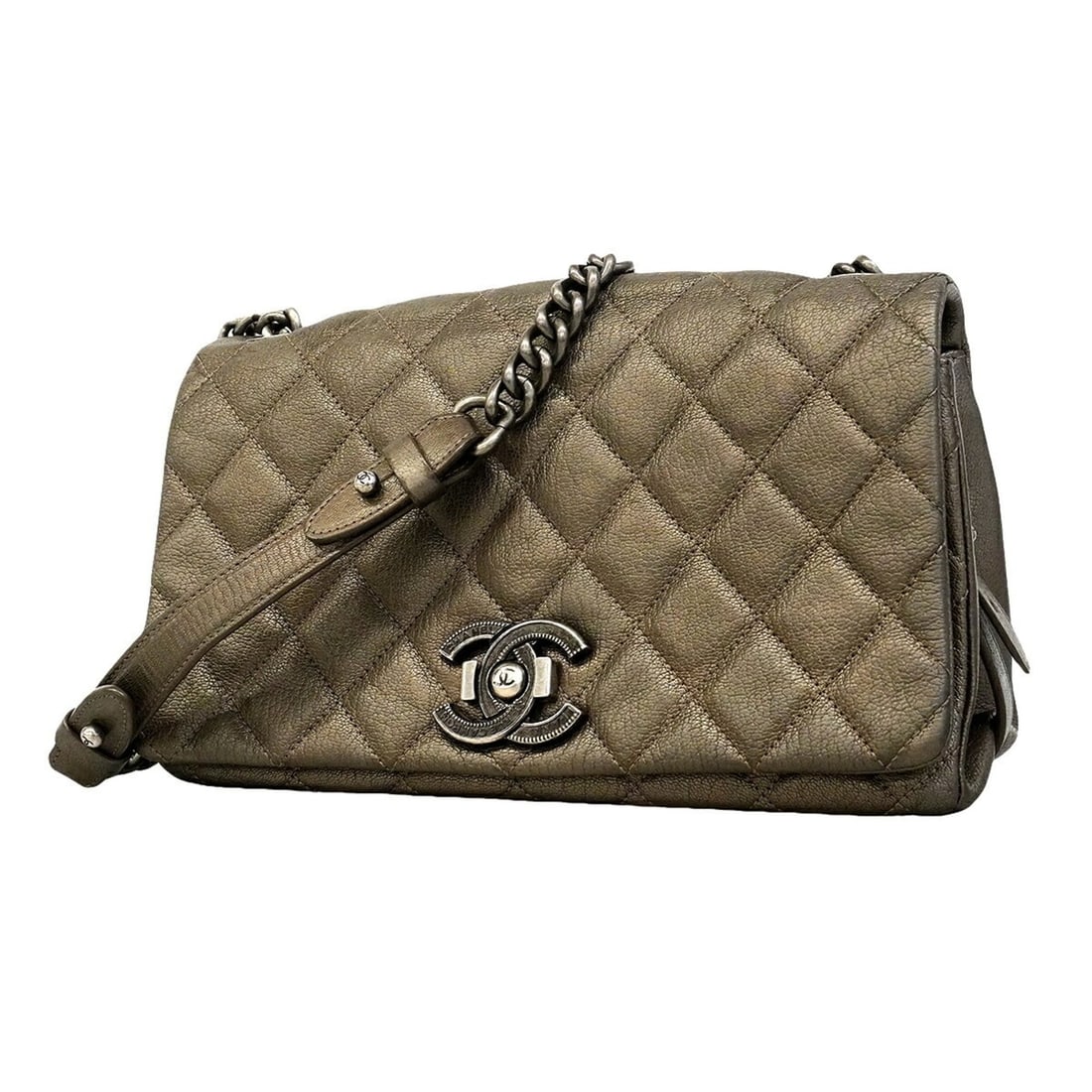 Chanel Matelassé Chain Shoulder Bag, Leather, Gray, Women's