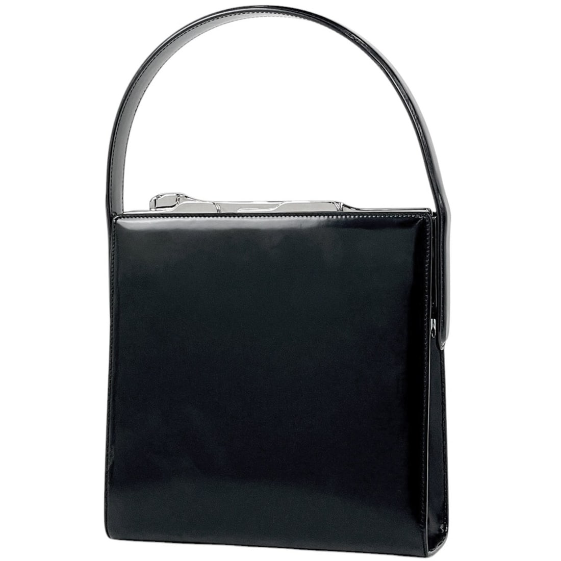 Cartier handbag, leather, black, women's, with clasp closure.: --- Catalog ---Category: SizeSize (HxWxD): 21cm x 20.5cm x 6.5cm / 8.26'' x 8.07'' x 2.55''Category: DesignType: HandbagColor: BlackGender: WomenMaterial: Leather Category: GeneralBrand: Cartier--- It