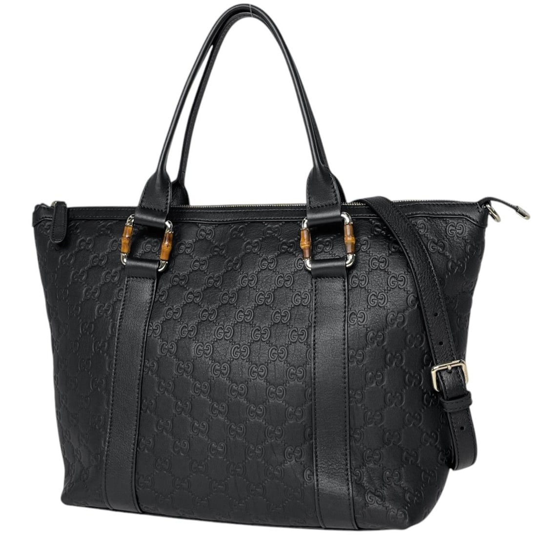 Gucci GUCCI Guccissima Tote Bag Bamboo Shima Leather Black 339548 Women's (1 of 10)