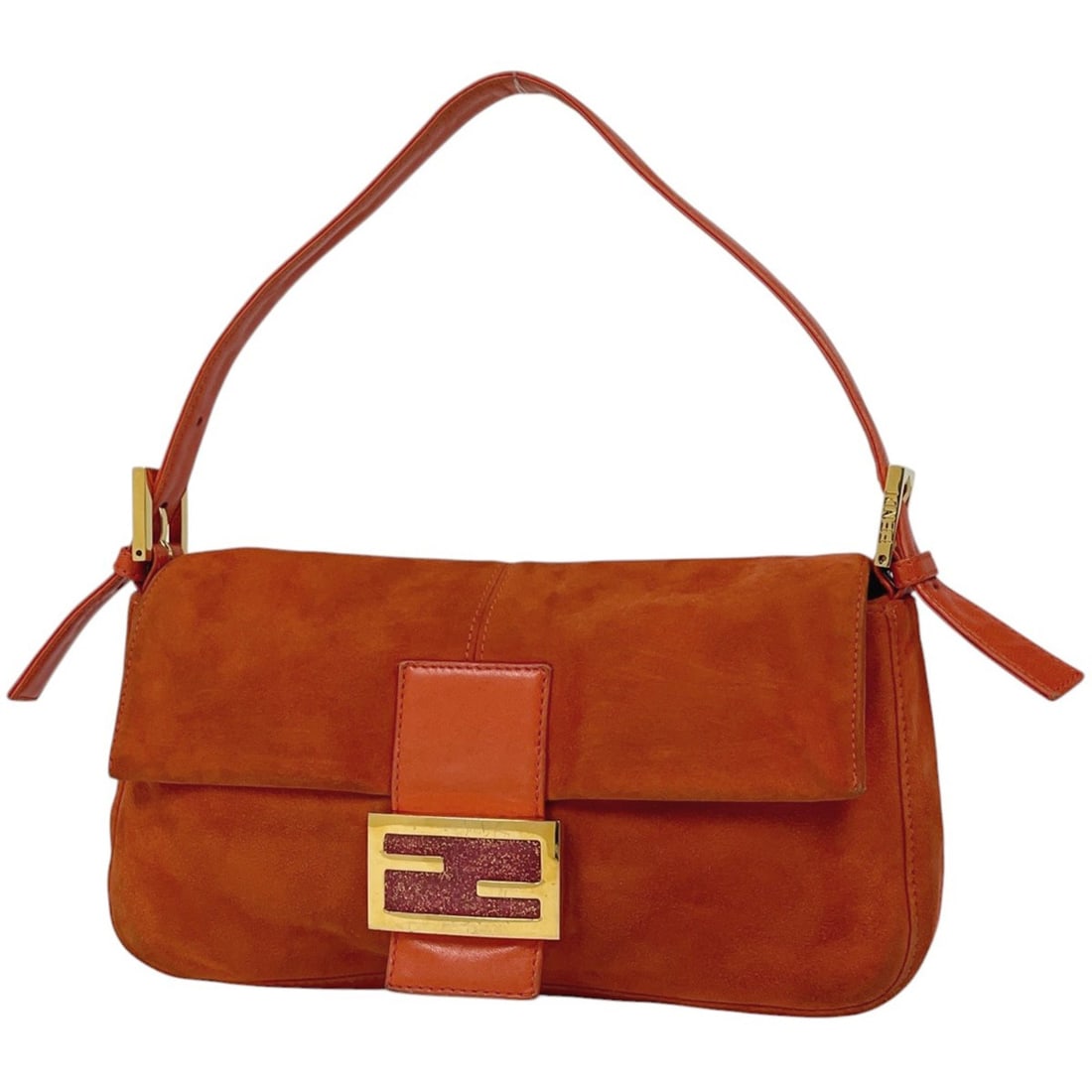 Fendi FENDI Shoulder Bag Zucca Logo Mamma Baguette Suede Red 26424 Women's (1 of 12)