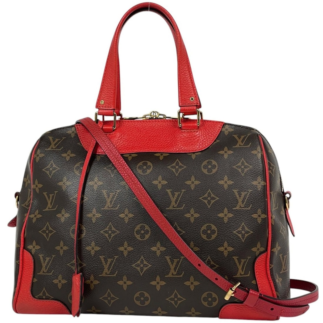 Louis Vuitton Retiro Handbag, 2-Way, Monogram Brown, Coquelicot (Red), M50057, Women's: --- Catalog ---Category: SizeSize (HxWxD): 23cm x 32cm x 15cm / 9.05'' x 12.59'' x 5.9''Category: DesignType: HandbagColor: Brown, Coquelicots, Red colorGender: WomenMaterial: Monogram Category: Gener