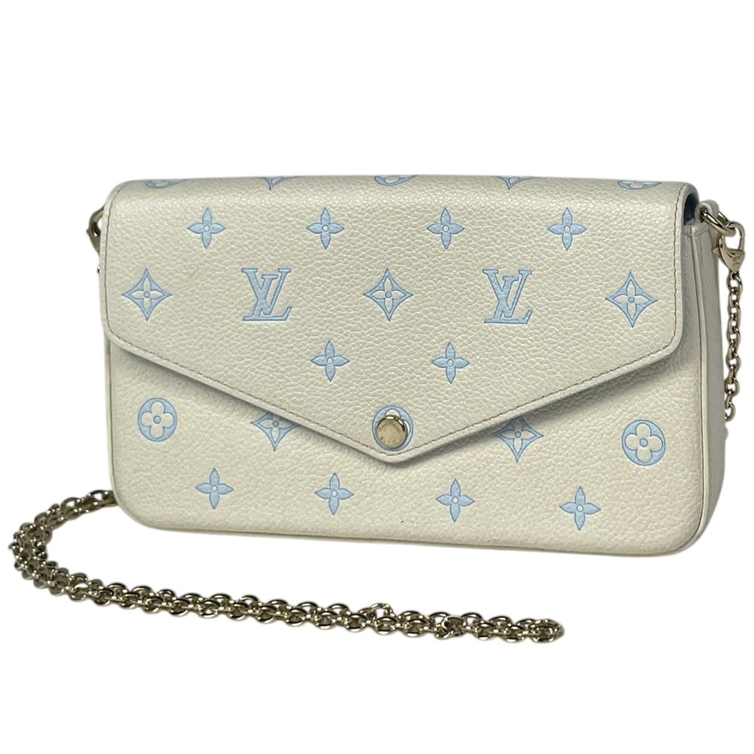 Louis Vuitton Pochette Felicie Chain Wallet, Monogram Empreinte, Milky White/Blue, M28127, Women's (1 of 9)