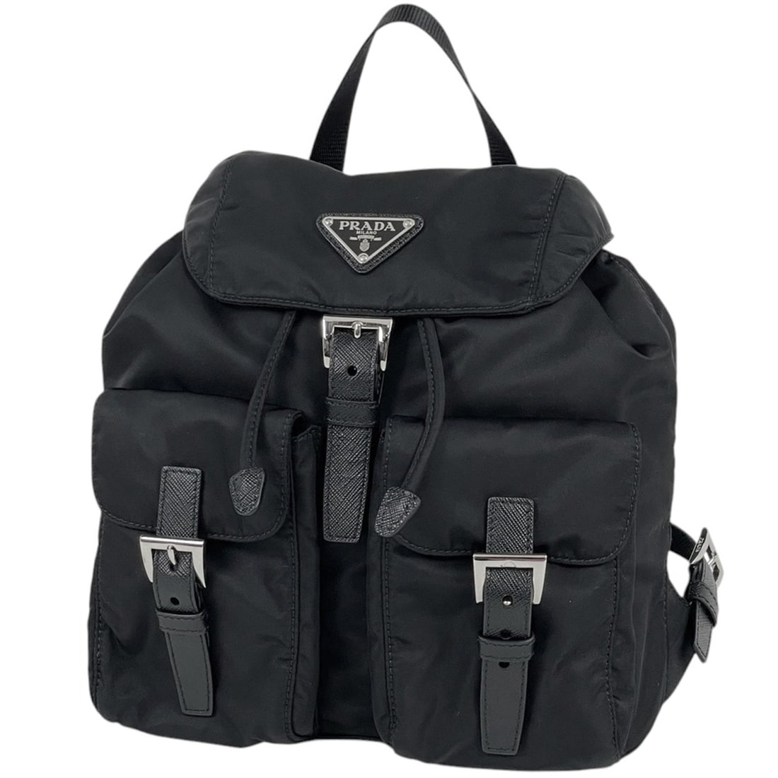 Prada PRADA Backpack with Logo Plate, Nylon, Nero (Black) 1BZ677, Women's: --- Catalog ---Category: SizeSize (HxWxD): 26cm x 23.5cm x 12cm / 10.23'' x 9.25'' x 4.72''Category: DesignType: BackpackColor: BlackGender: WomenMaterial: Nylon , Leather Category: GeneralMPN: 1BZ677