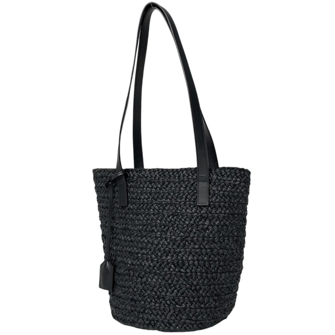 Saint Laurent Panier Small Tote Bag, Raffia, Black, 579518, Women's