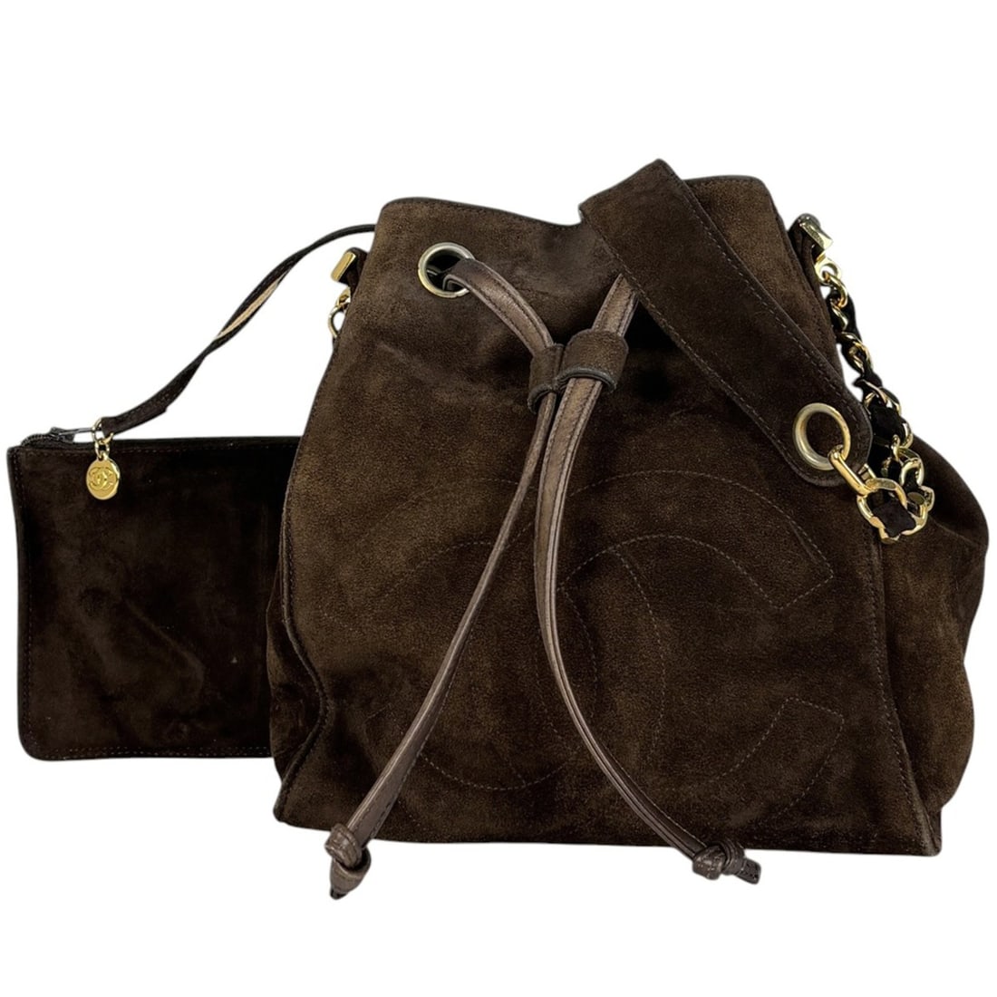 Chanel CHANEL Shoulder Bag, Coco Mark, Drawstring Type, Suede, Brown, Women's