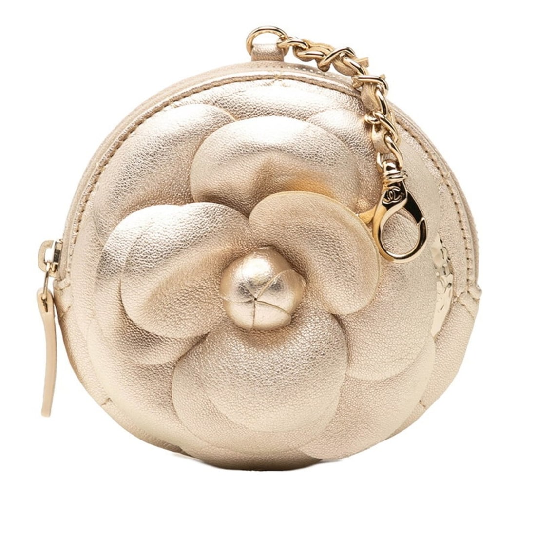 Chanel Camellia Matelassé Wallet/Coin Purse, Gold Lambskin, Women's CHANEL: --- Catalog ---Category: SizeSize (HxWxD): 11cm x 11.5cm x 1cm / 4.33'' x 4.52'' x 0.39''Category: DesignType: Coin purse/coin caseColor: GoldGender: WomenMaterial: Leather Leather/Fur Type: LambskinC