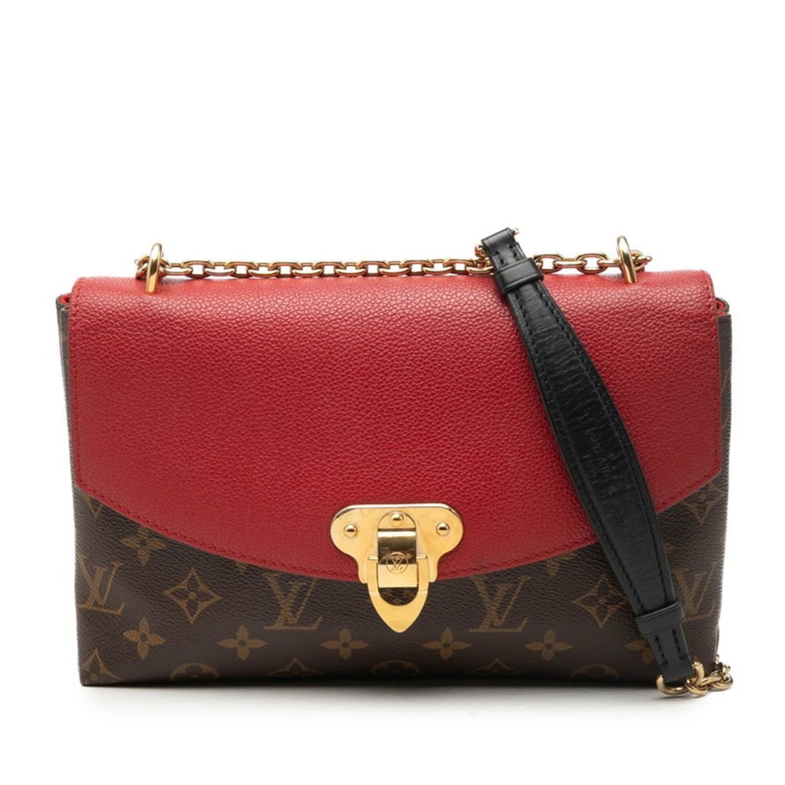 Louis Vuitton Monogram Saint Placido Chain Shoulder Bag M43713 Brown Cerise Red Leather Women's