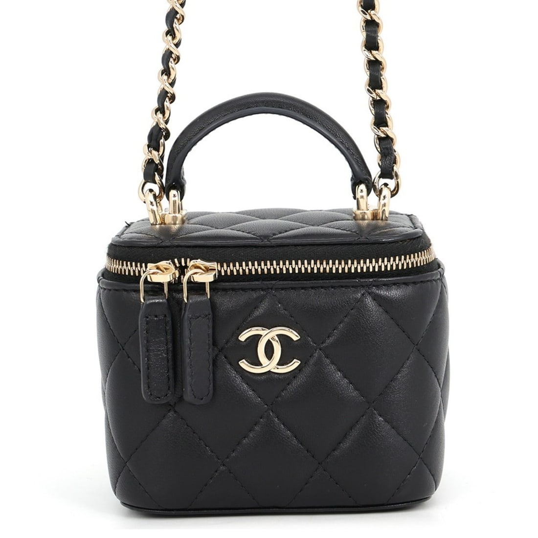 Chanel Chain Shoulder Bag Small Vanity Case Lambskin AP2198 CHANEL Pochette Black Handbag Women's: --- Catalog ---Category: SizeSize (HxWxD): 9cm x 10cm x 7cm / 3.54'' x 3.93'' x 2.75''Category: DesignType: Pochette, Shoulder bag, Vanity bagColor: BlackGender: WomenMaterial: Leather Category: Gener